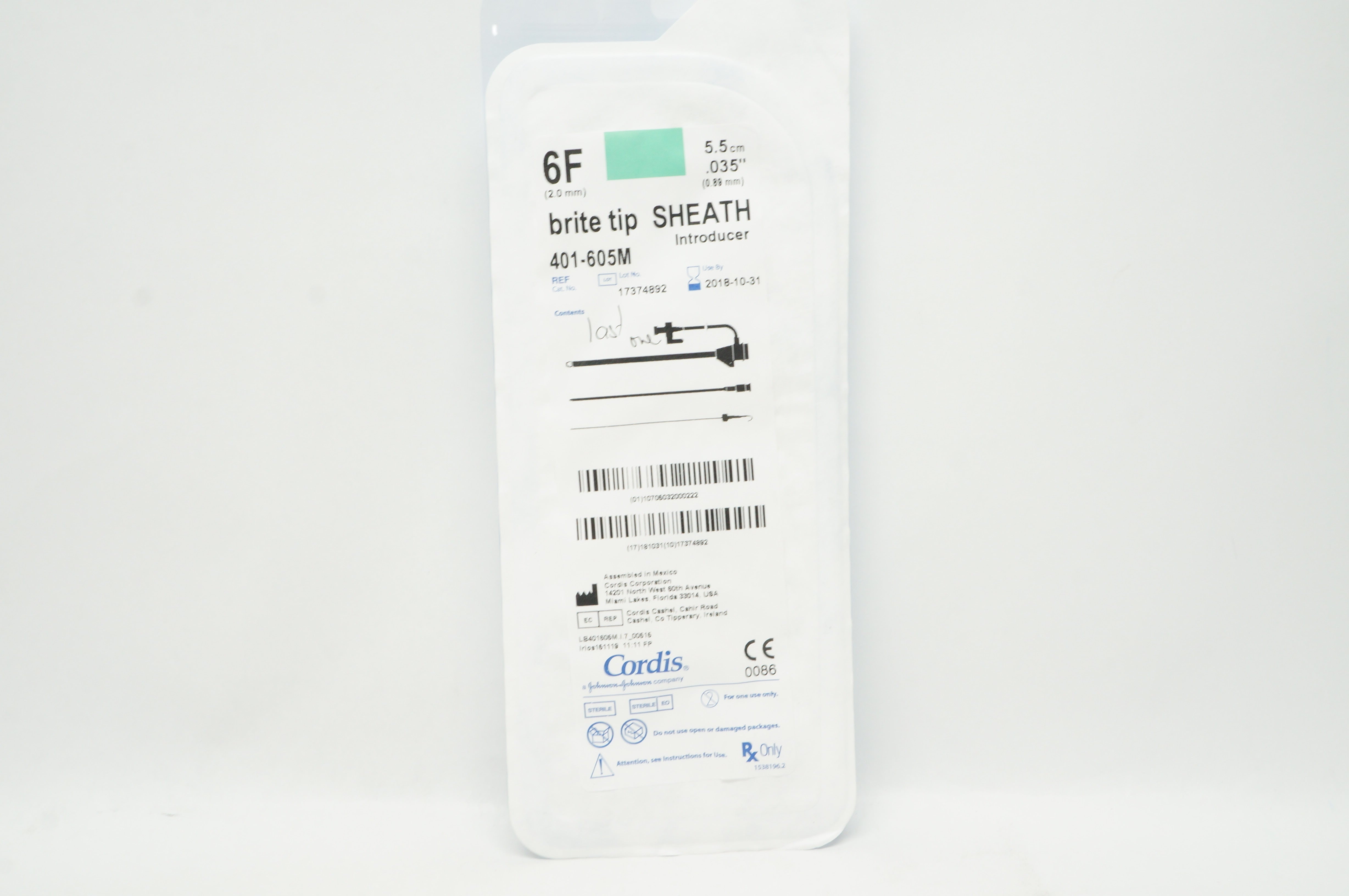 Cordis 401-605M Brite Tip Sheath Introducer 6F (x)