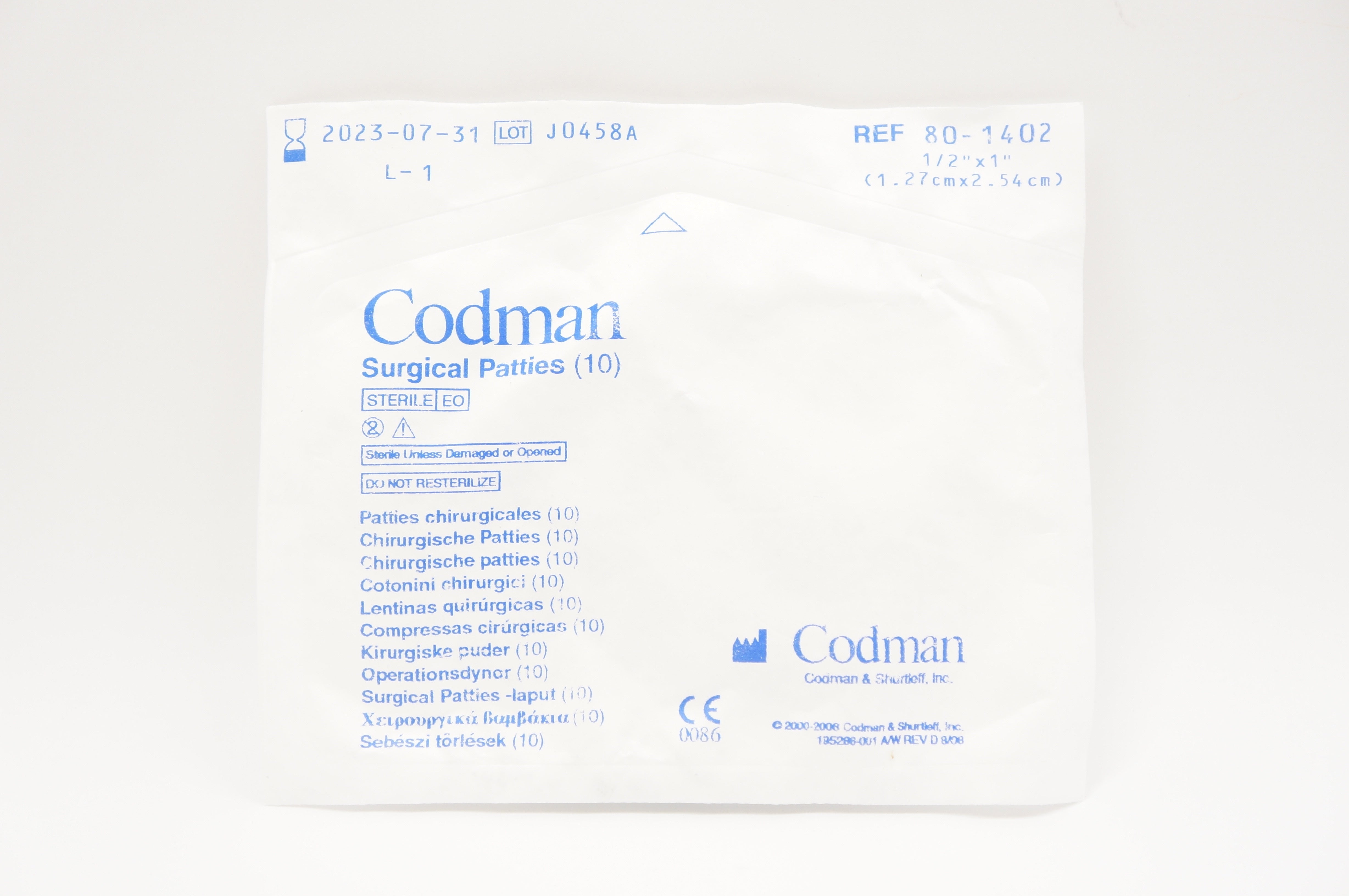 Codman 80-1402 Surgical Patties 1/2inch x 1inch - Pack of 10