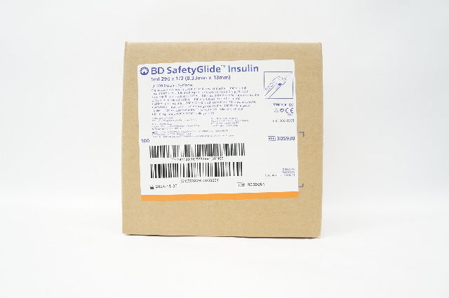 BD 305930 SafetyGlide U-100 Insulin Syringe 1ml 29G x 1/2 inch - Box of 100