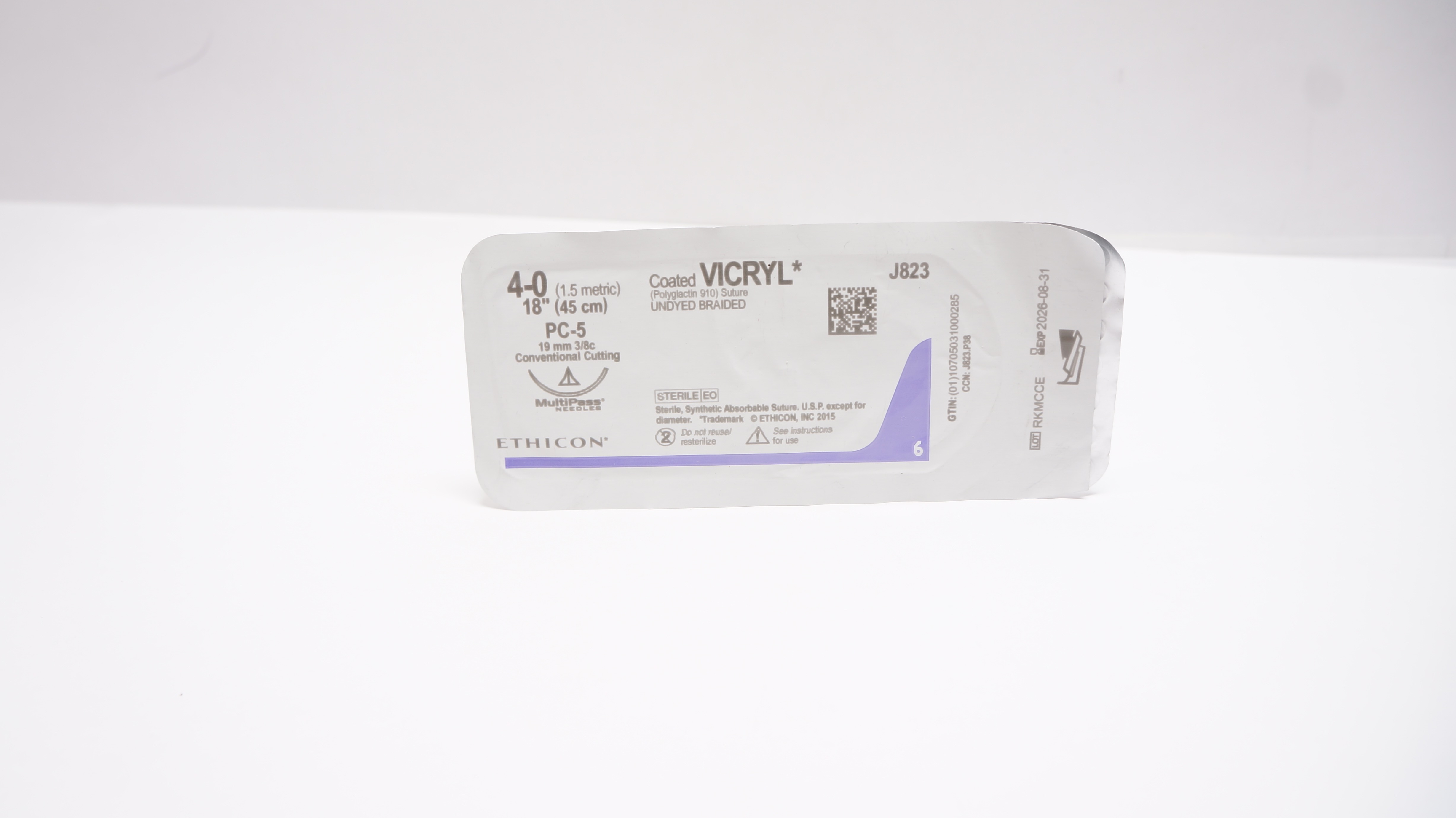 Ethicon J823 4-0 Coated Vicryl, PS-5, 19mm 3/8c Conventional Cutting, 18inch (x)