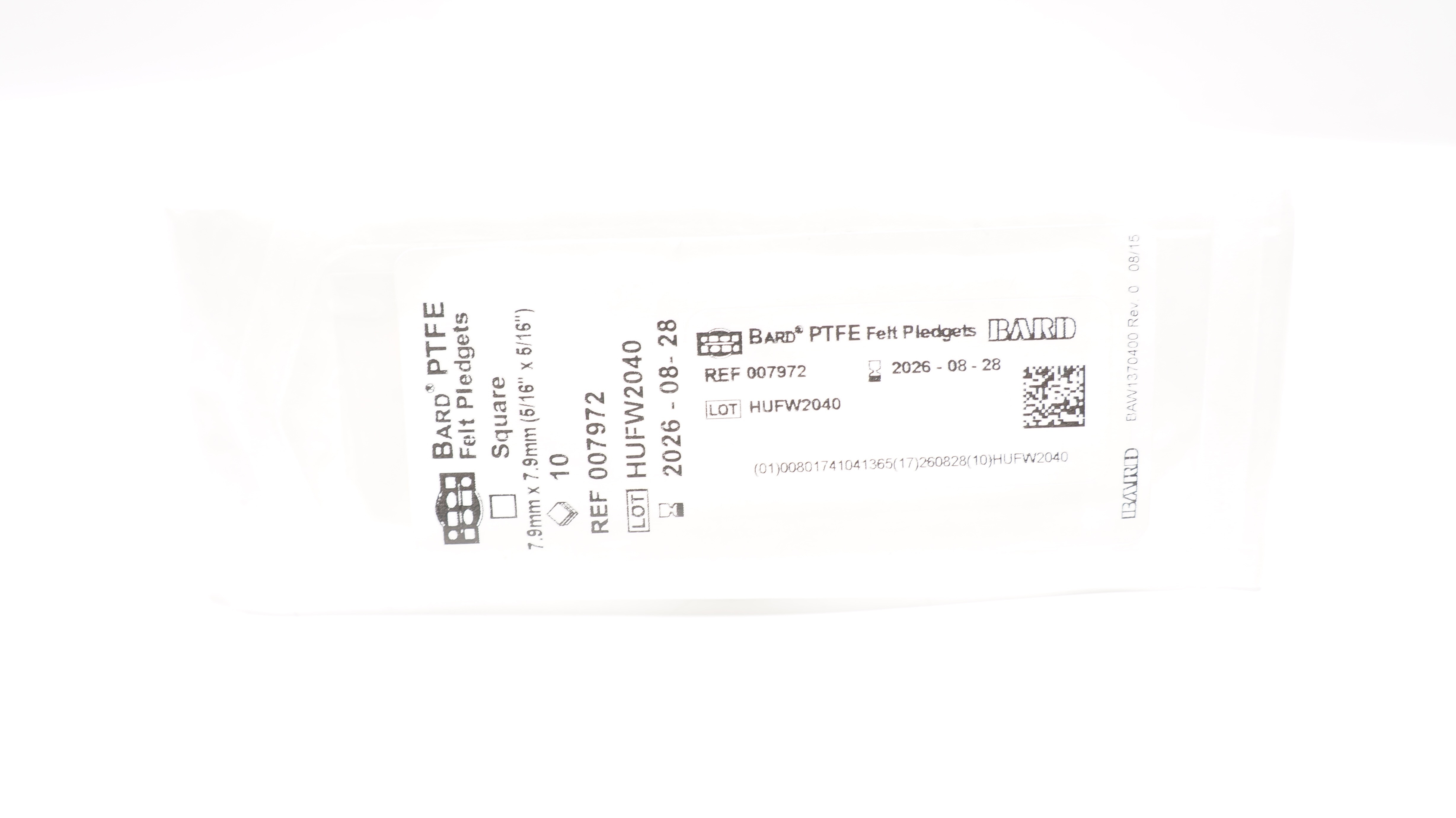 Bard 007972 PTFE Felt Pledgets Square 5/16inch x 5/16inch - Pack of 10