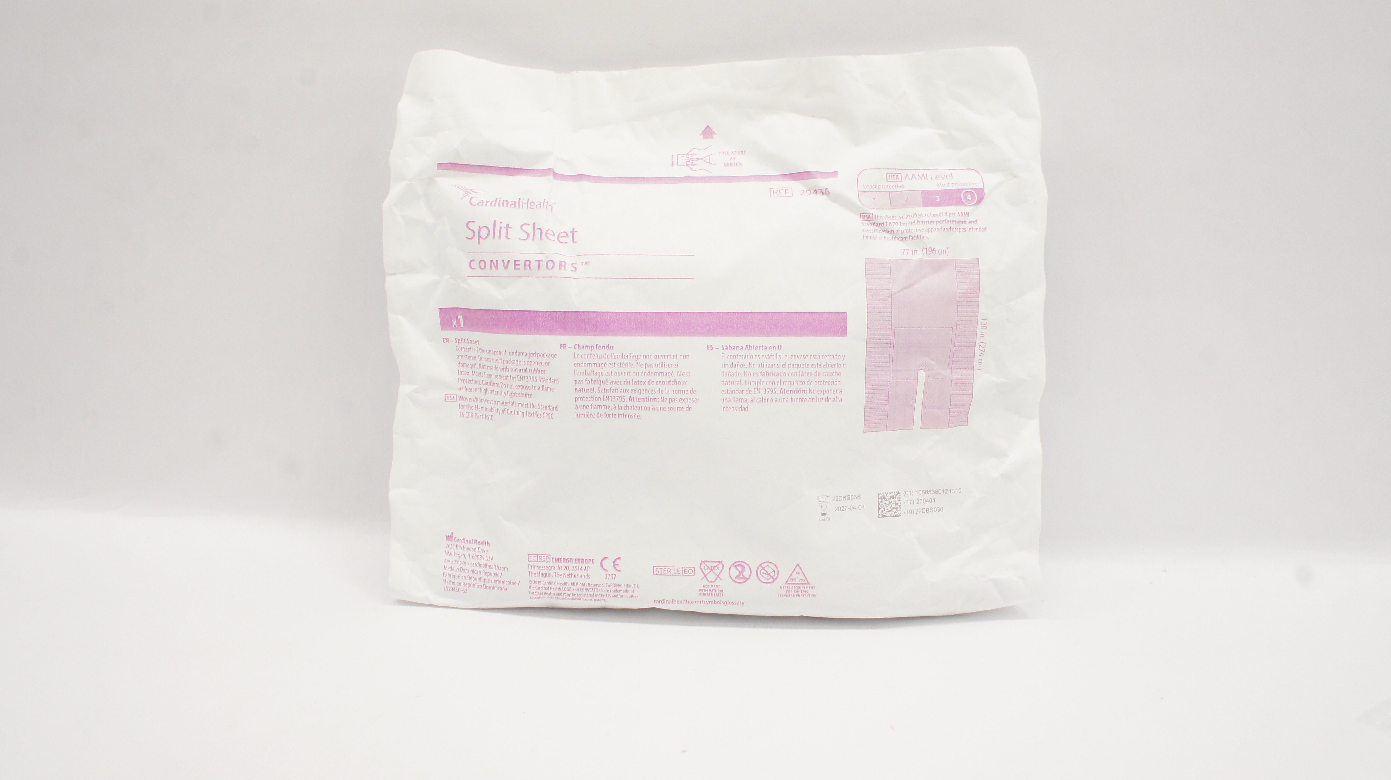Cardinal Health 29436 Convertors Split Sheet 77 x 108inch AAMI Level 4