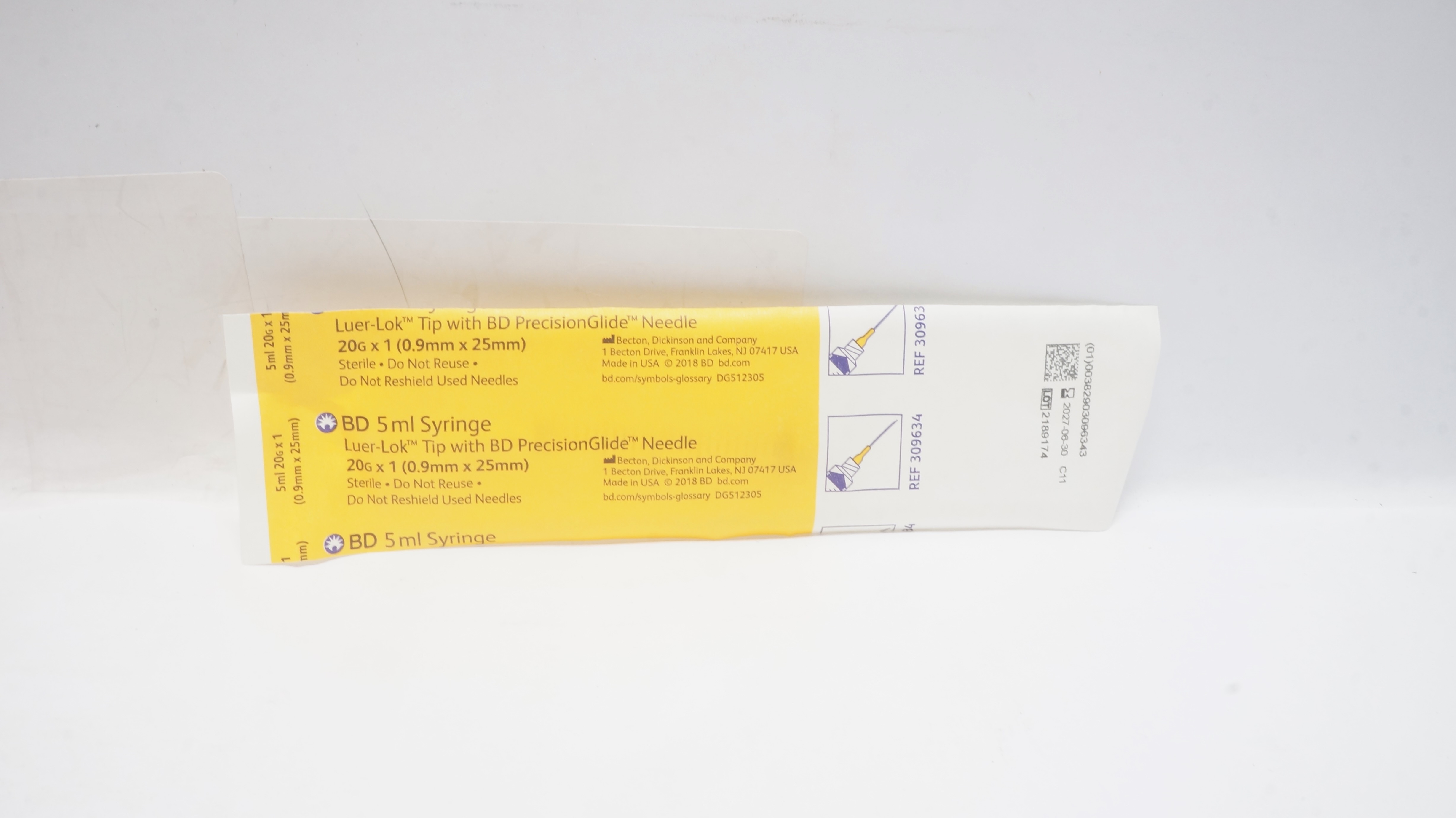 BD 309634 5ml Syringe Luer-Lock Tip W/BD PrecisionGlide Needle 20G x 1