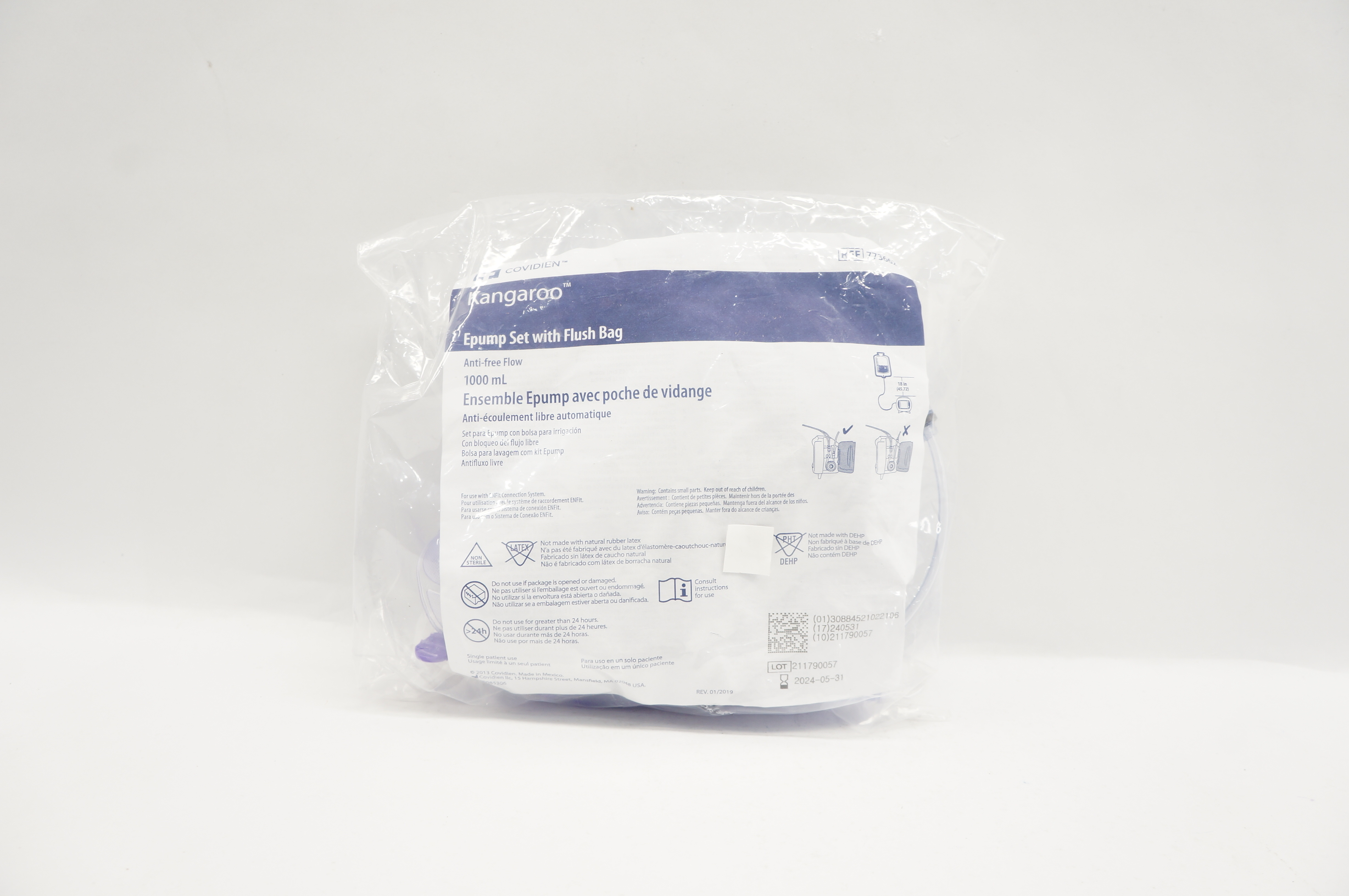 Covidien 773662 Kangaroo Epump Set with Flush Bag Anti-Free Flow 1000mL