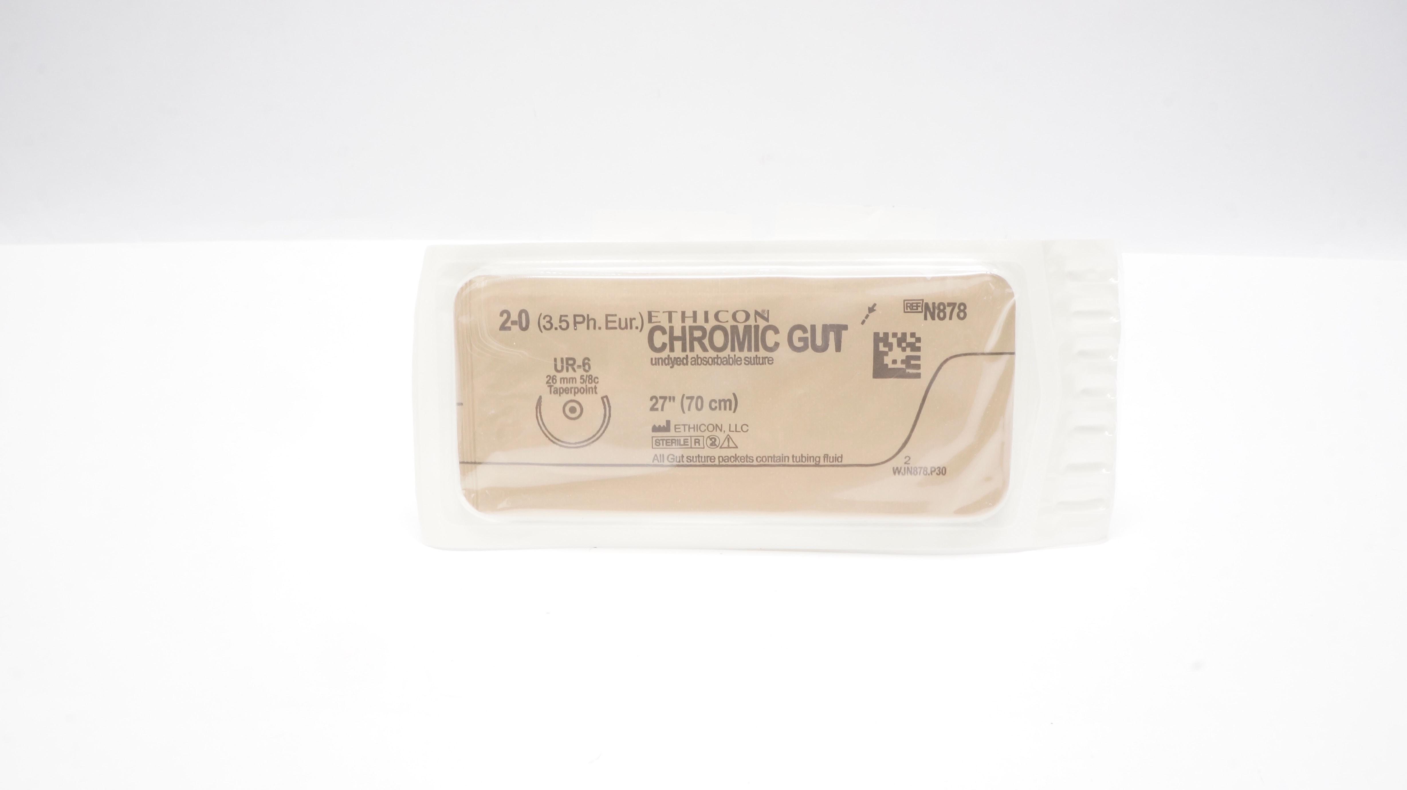 Ethicon N878 2-0 CHROMIC GUT Undyed Stre UR-6 26mm 5/8c Taperpoint 27inch (x)