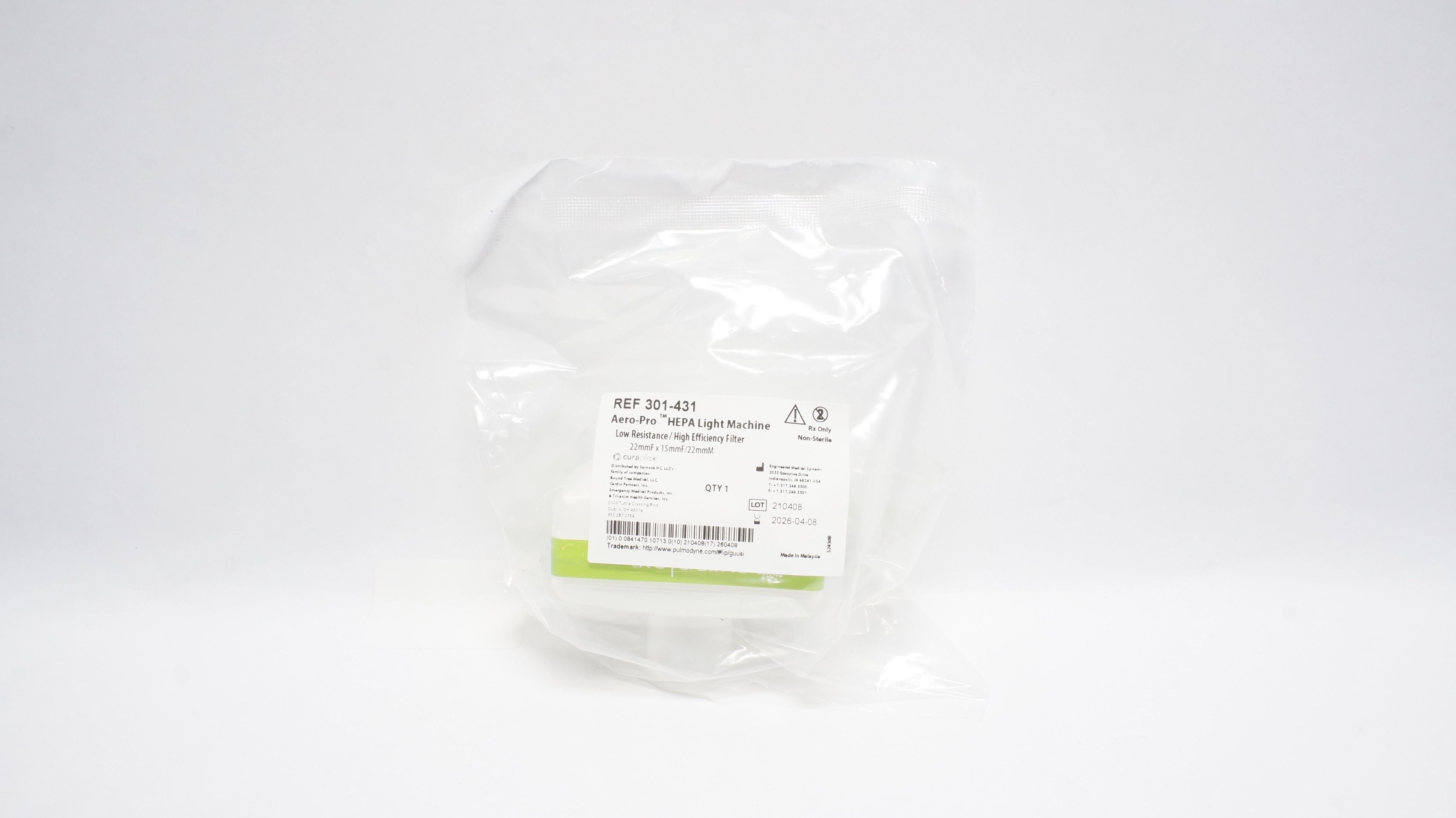 Engineered Medical 301-431 Aero-Pro HEPA Light Machine 22mmF x 15mmF/ 22mmF