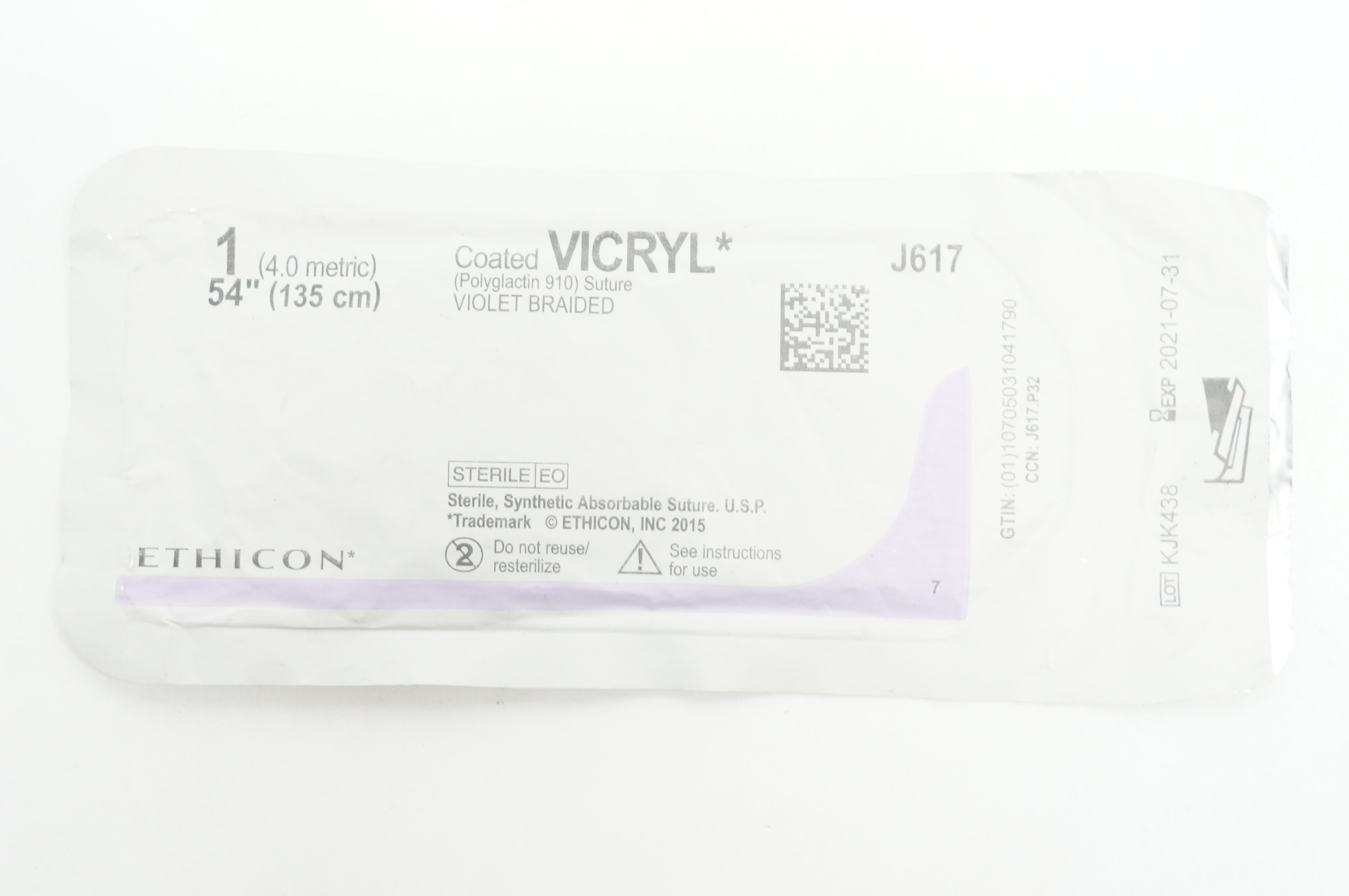 Ethicon J617 1 Coated VICRYL Polyglactin 910 Stre Violet Braided, 54inch (x)