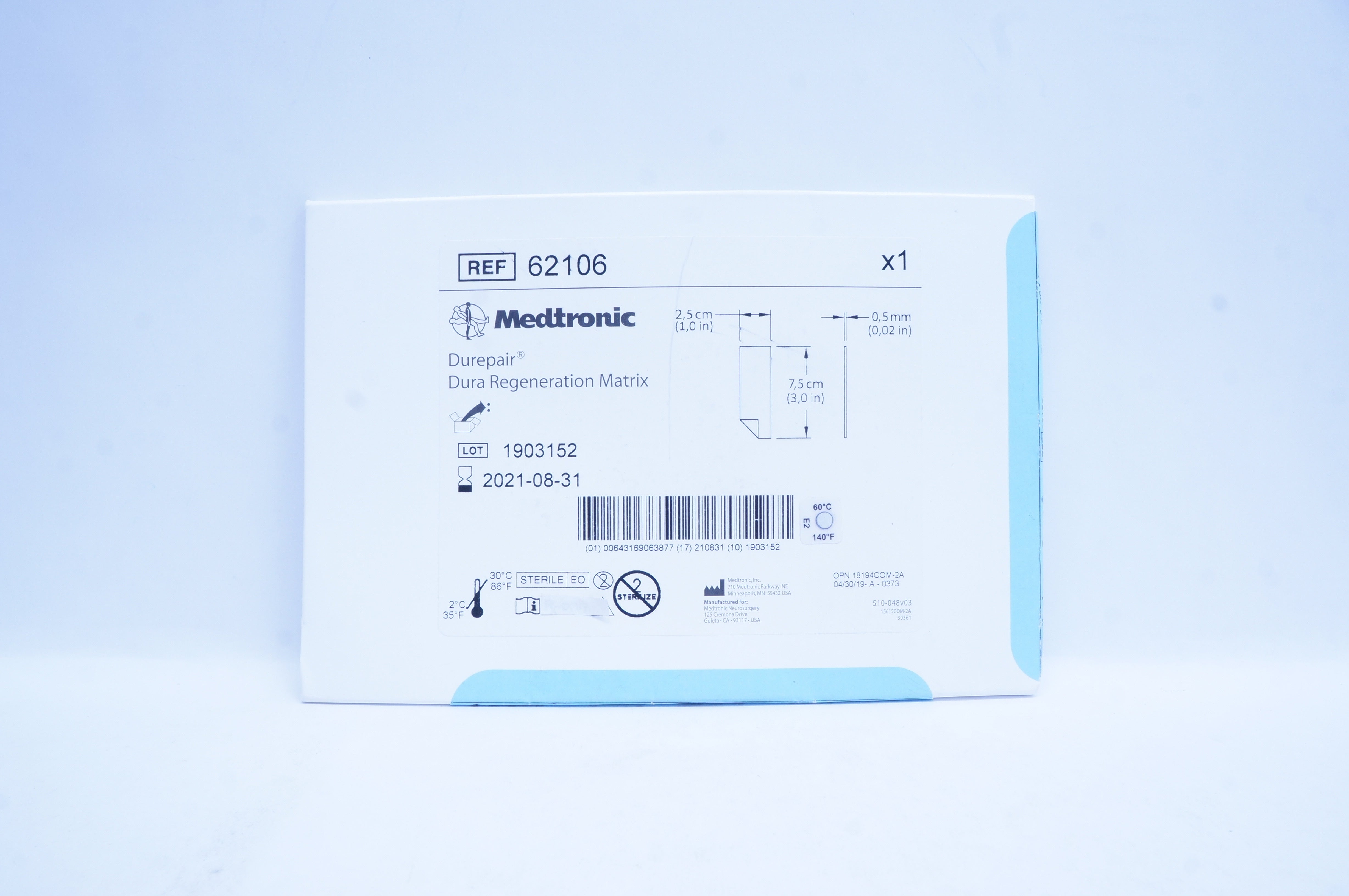 Medtronic 62106 Durepair Dura Regeneration Matrix 1.0inch x 3.0inch x 0.02inch