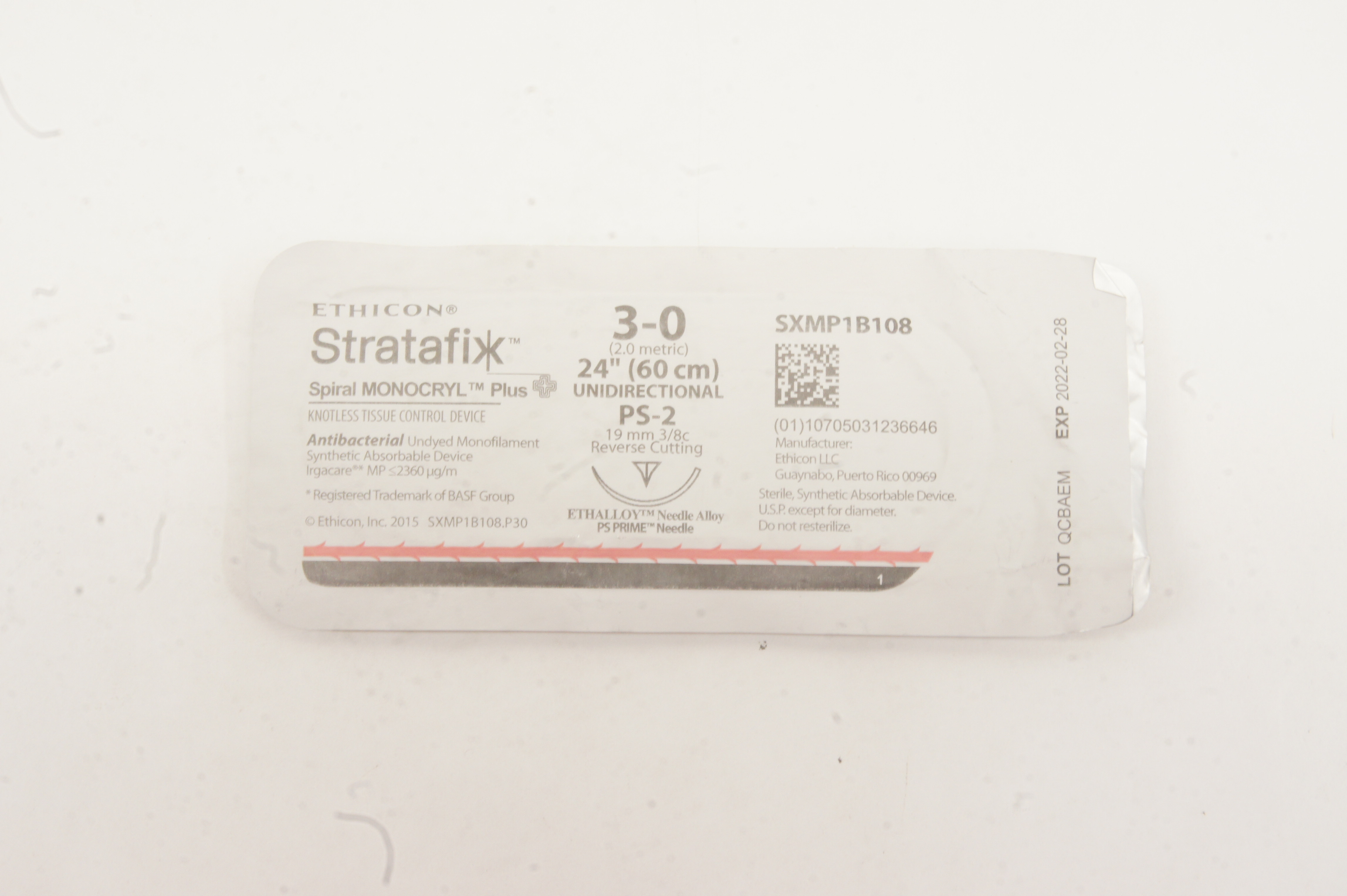 Ethicon SXMP1B108  3-0 MONOCRYL PS-2 19mm 3/8c Reverse Cutting, 24inch