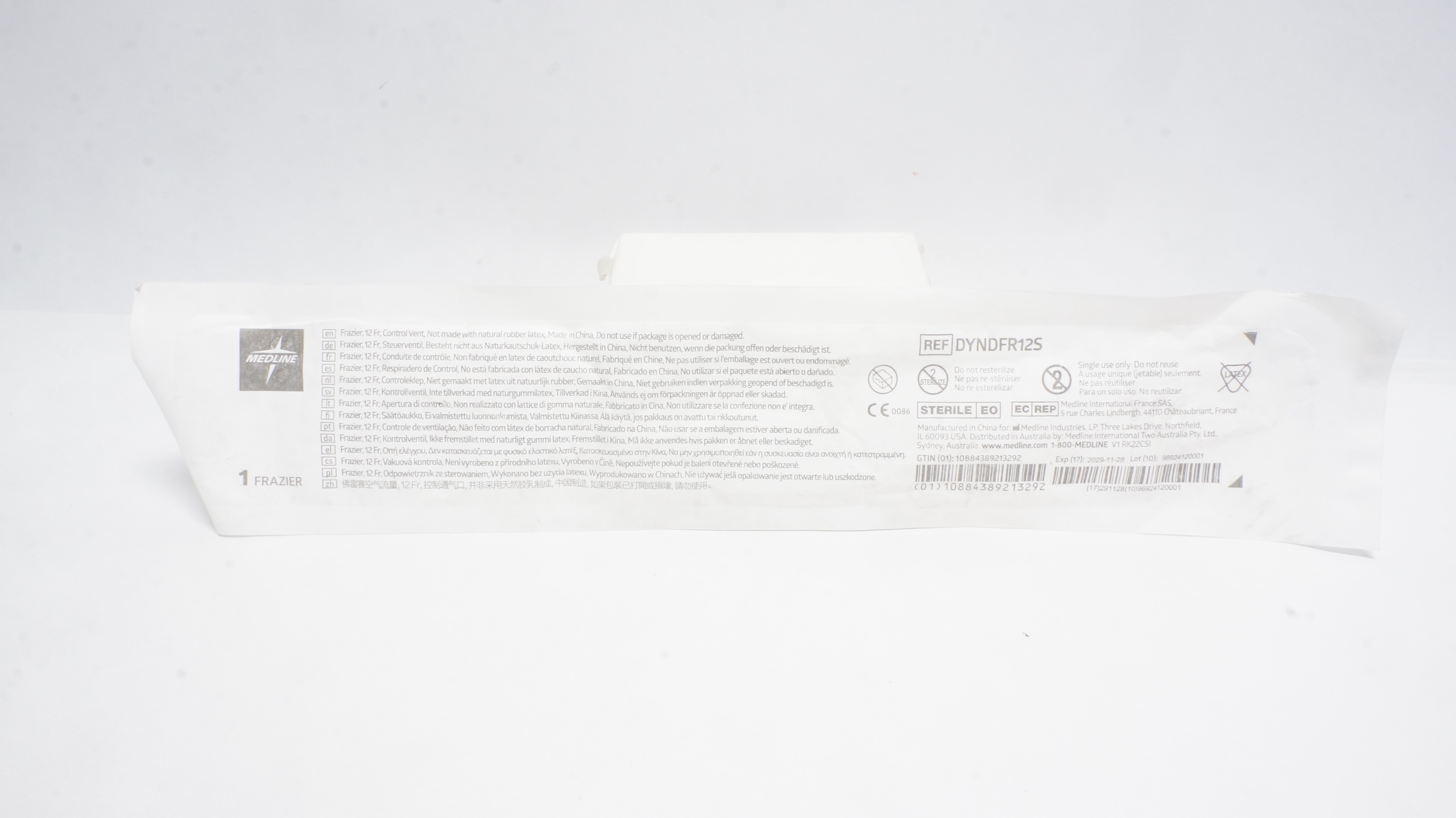 Medline DYNDFR12S Frazier Suction Tubes, 12 Fr