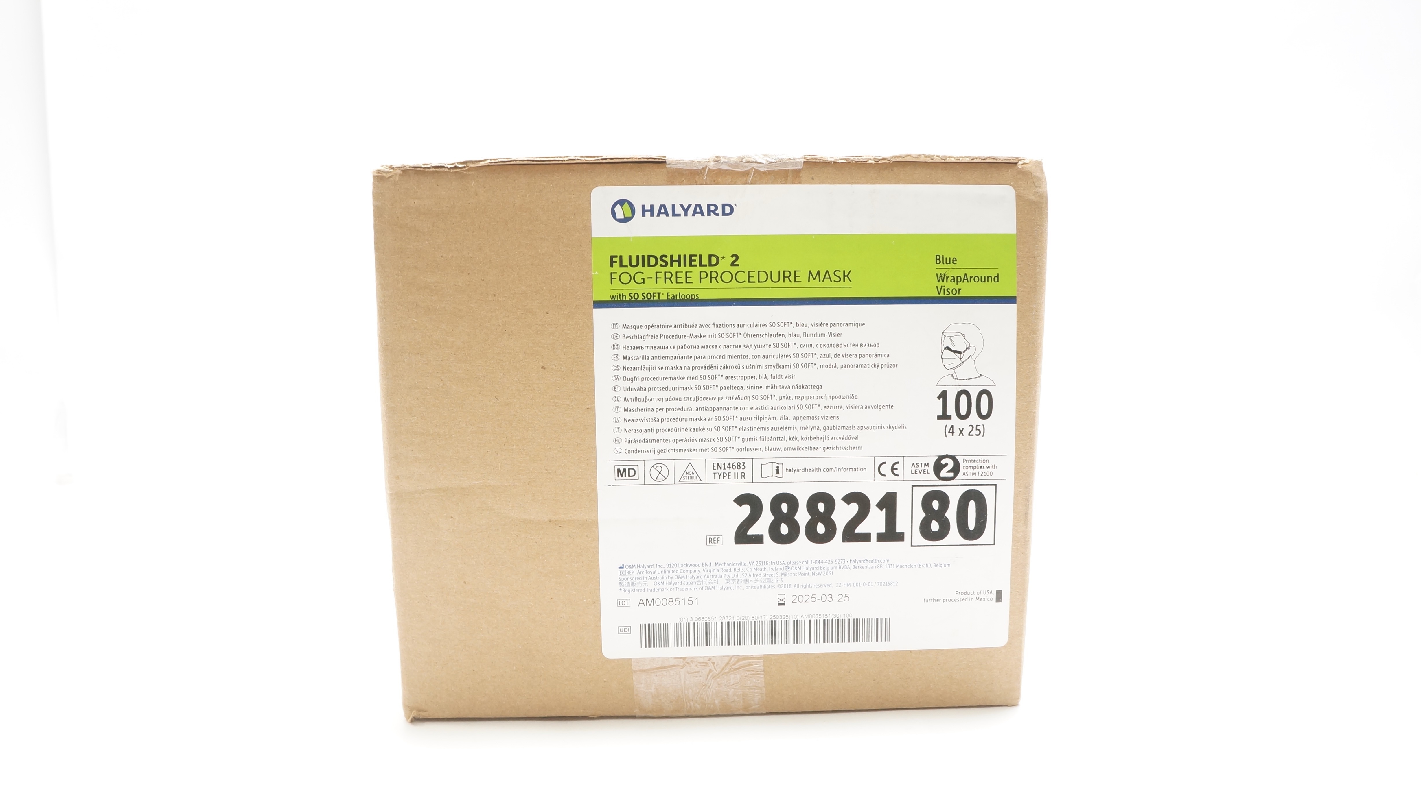 Halyard 2882180 Fluidshield 2 Fog-Free Procedure Mask,Blue - Box of 100