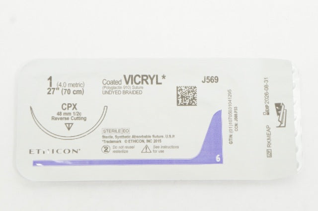 Ethicon J569 1 Coated VICRYL Stre CPX 48mm 1/2c Reverse Cutting, 27In
