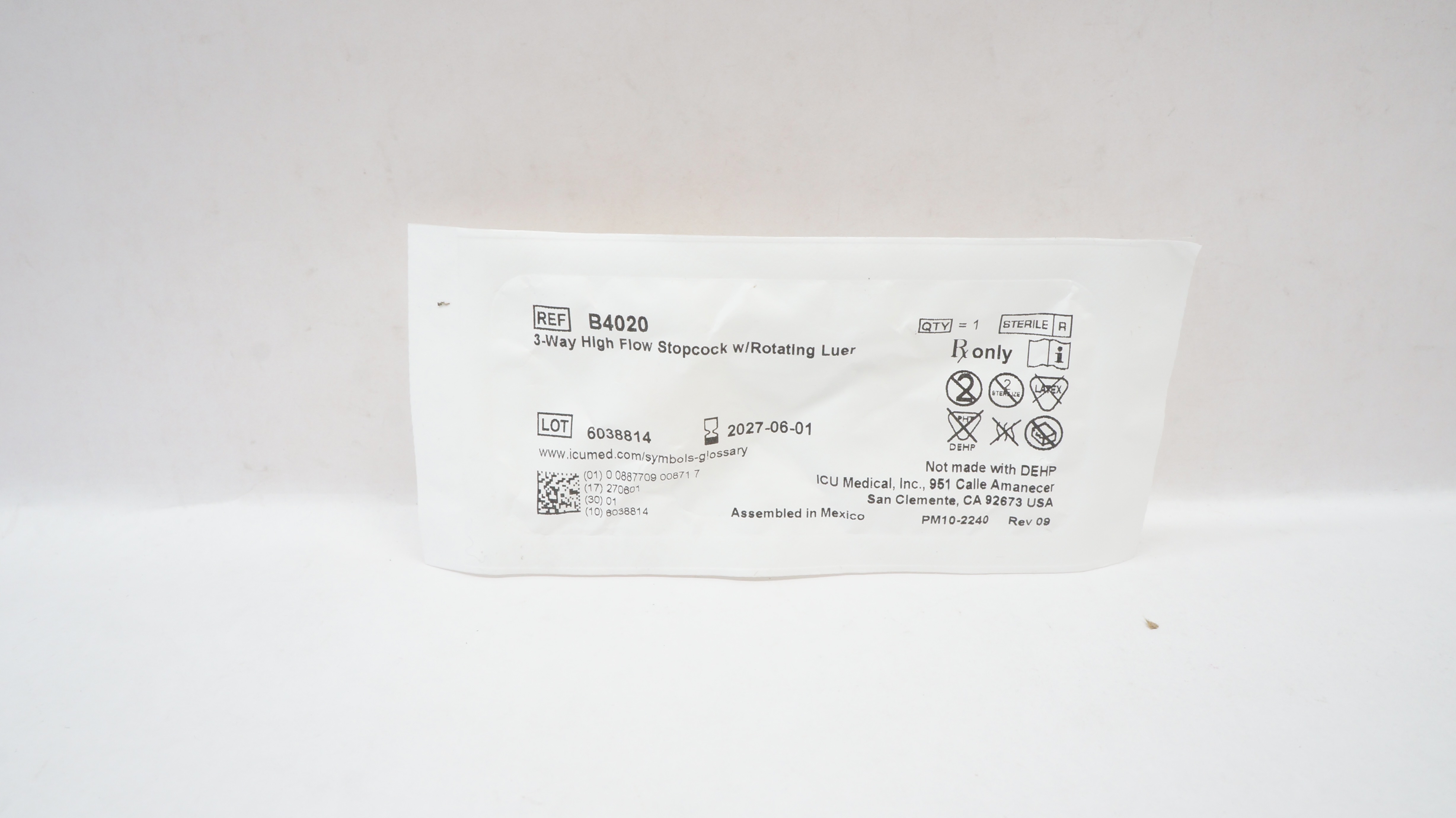 ICU Medical B4020 3-Way High Flow Stopcock w/Rotating Luer