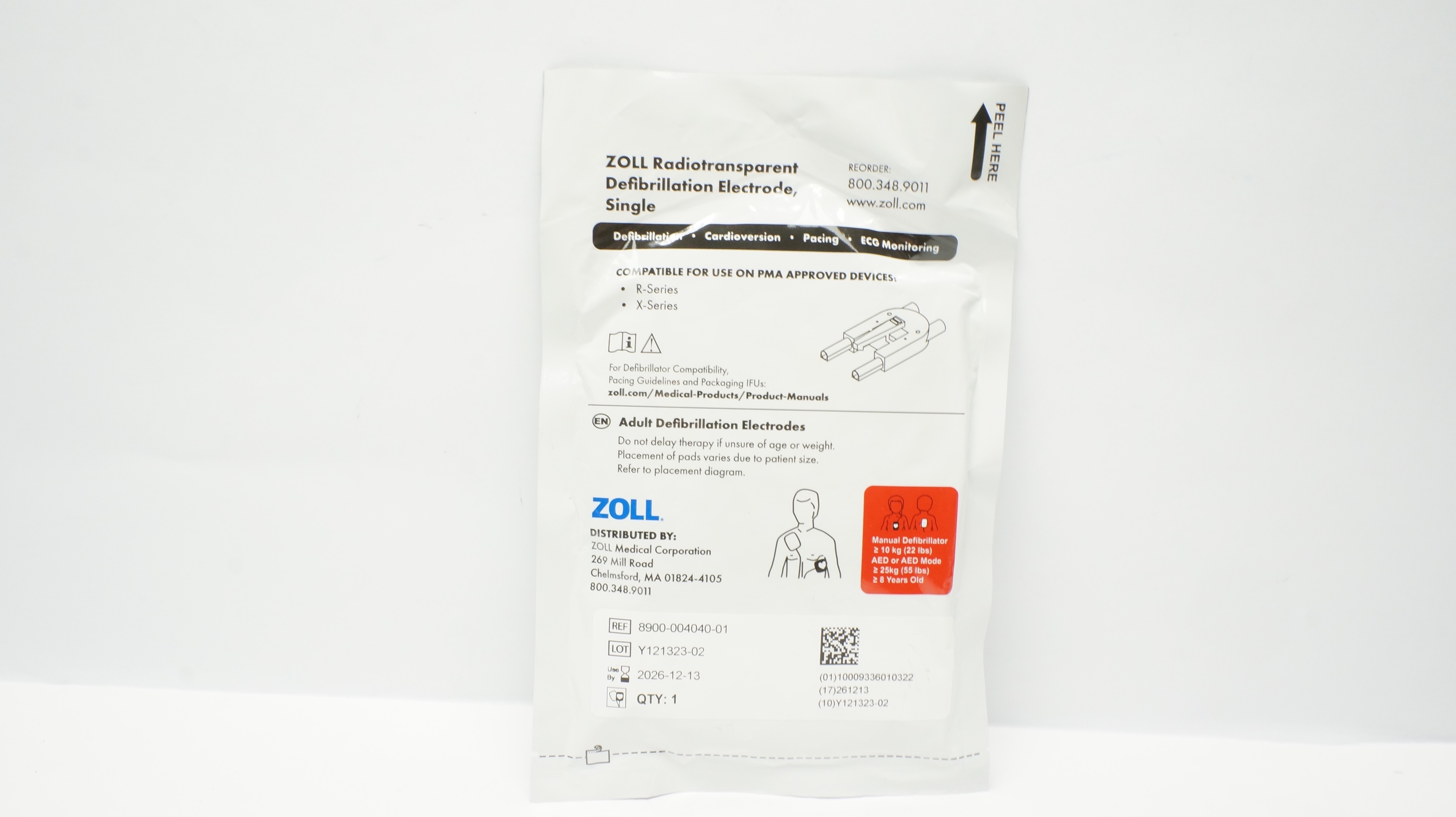 Zoll 8900-004040-01 Radiotransparent Defiblrillation Electrode, Single