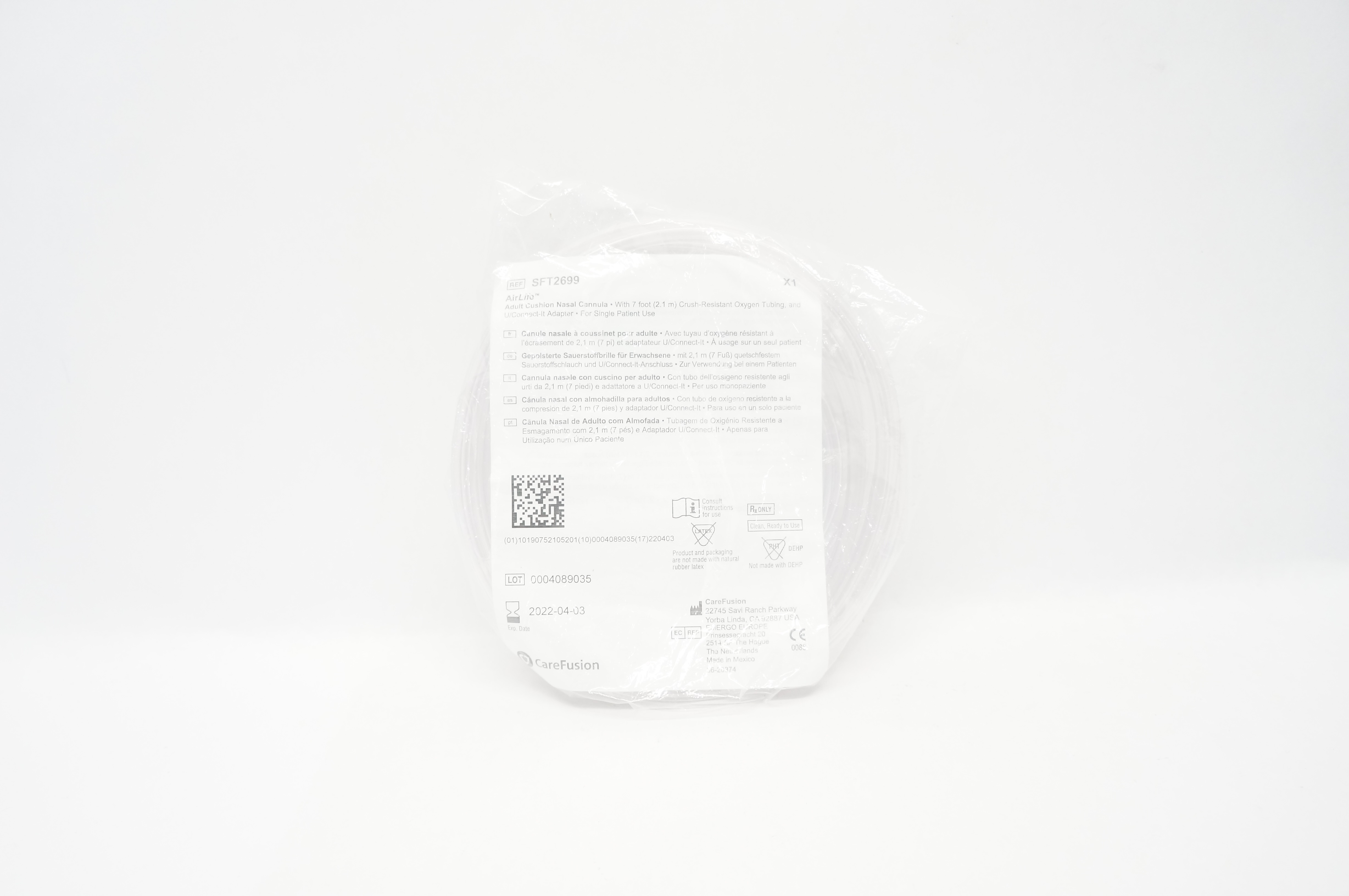 CareFusion SFT2699 AirLife Adult Cushion Nasal Cannula 7ft Tubing & Adapter (x)