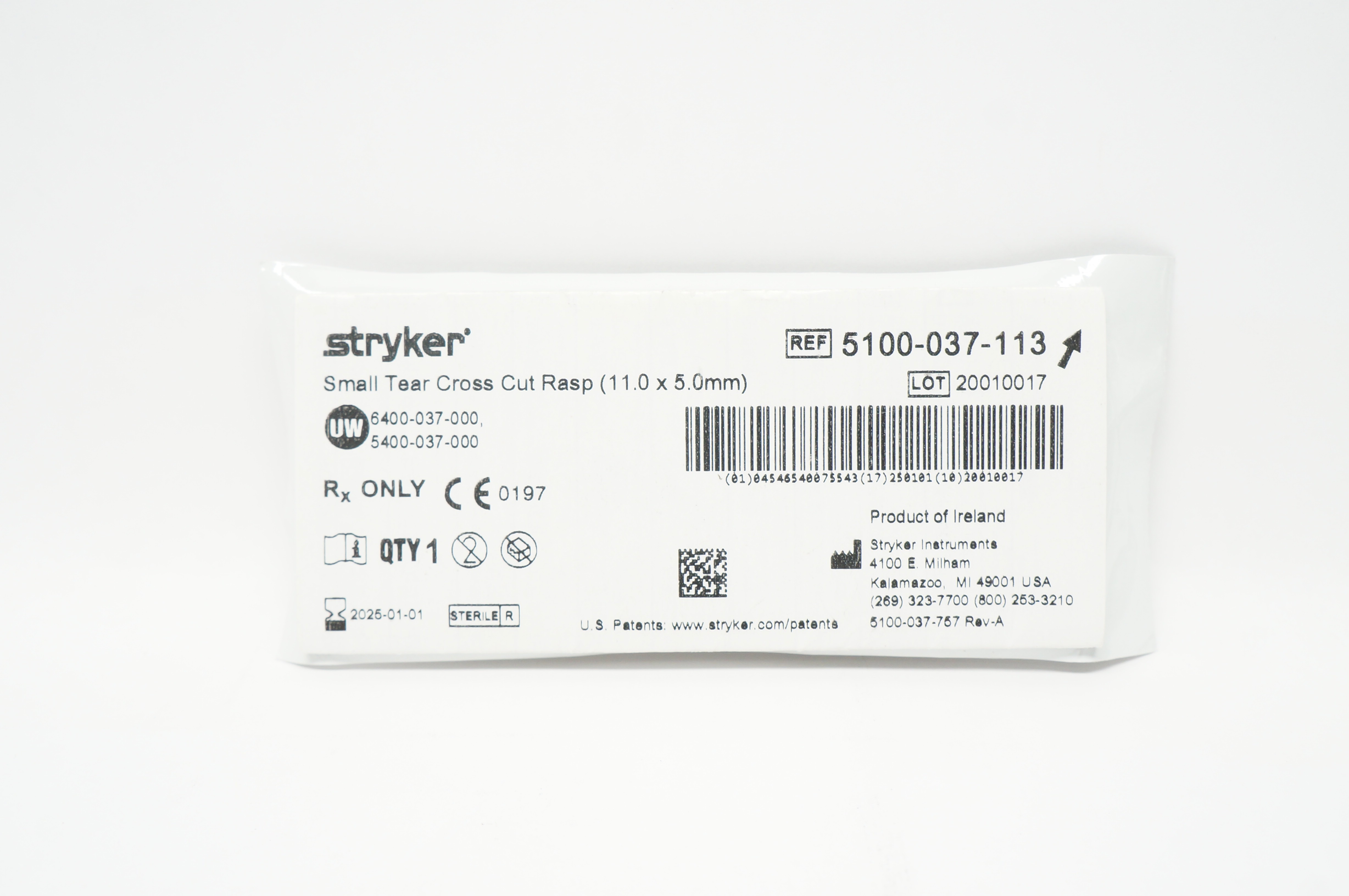 Stryker 5100-037-113 Small Tear Cross Rasp 11.0 x 5.0mm