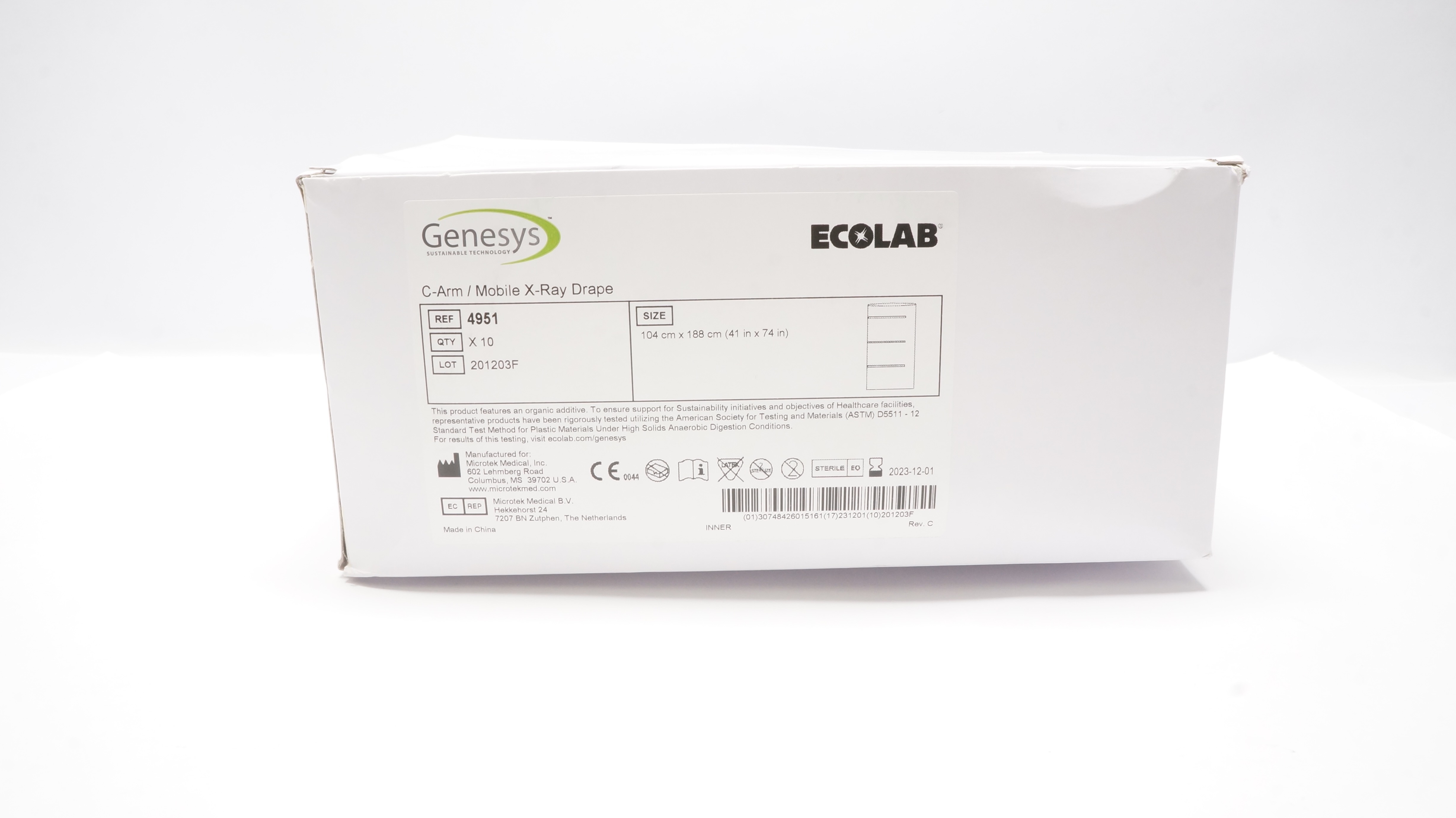 Microtek 4951 Genesys Ecolab C-Arm Mobile X-Ray Drape 41in x 74in (x)- Box of 10