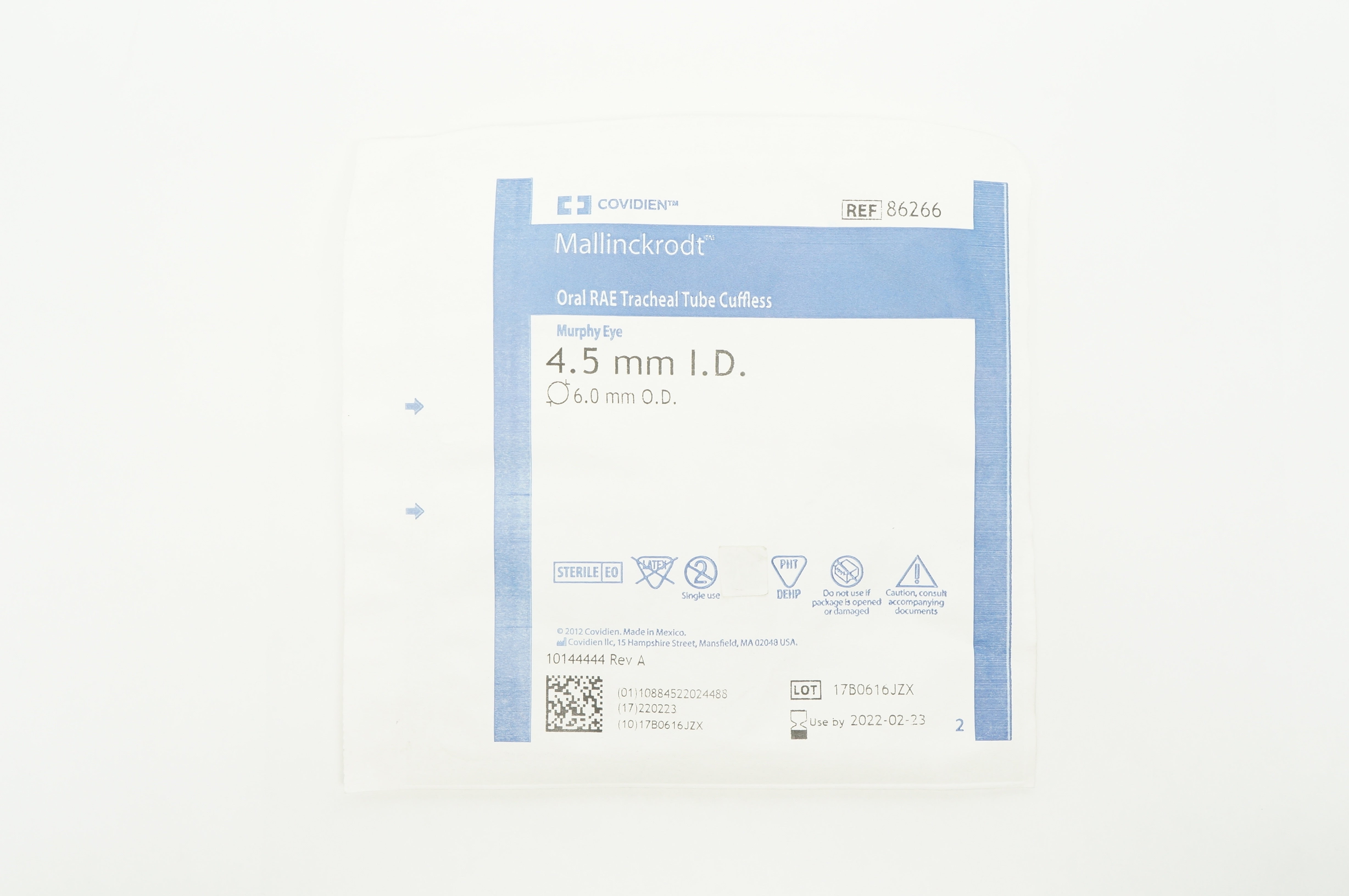 Covidien 86266 Mallinckrodt Oral RAE Tracheal Tube Cuffless 4.5 ID x 6.0mm OD(x)