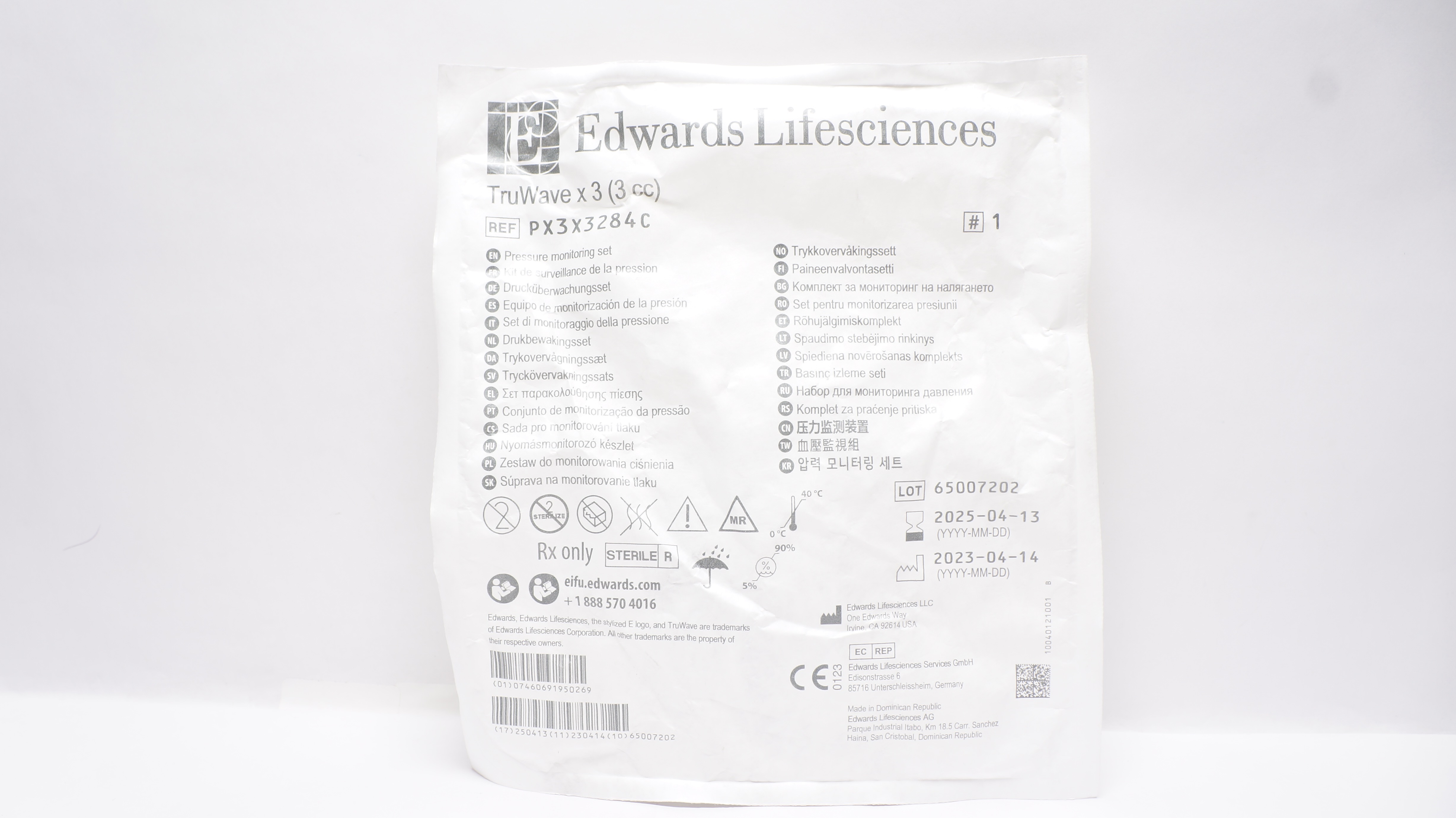 Edward Lifesciences PX3X3284C TruWave x 3 (3 cc) Pressure Monitoring Set