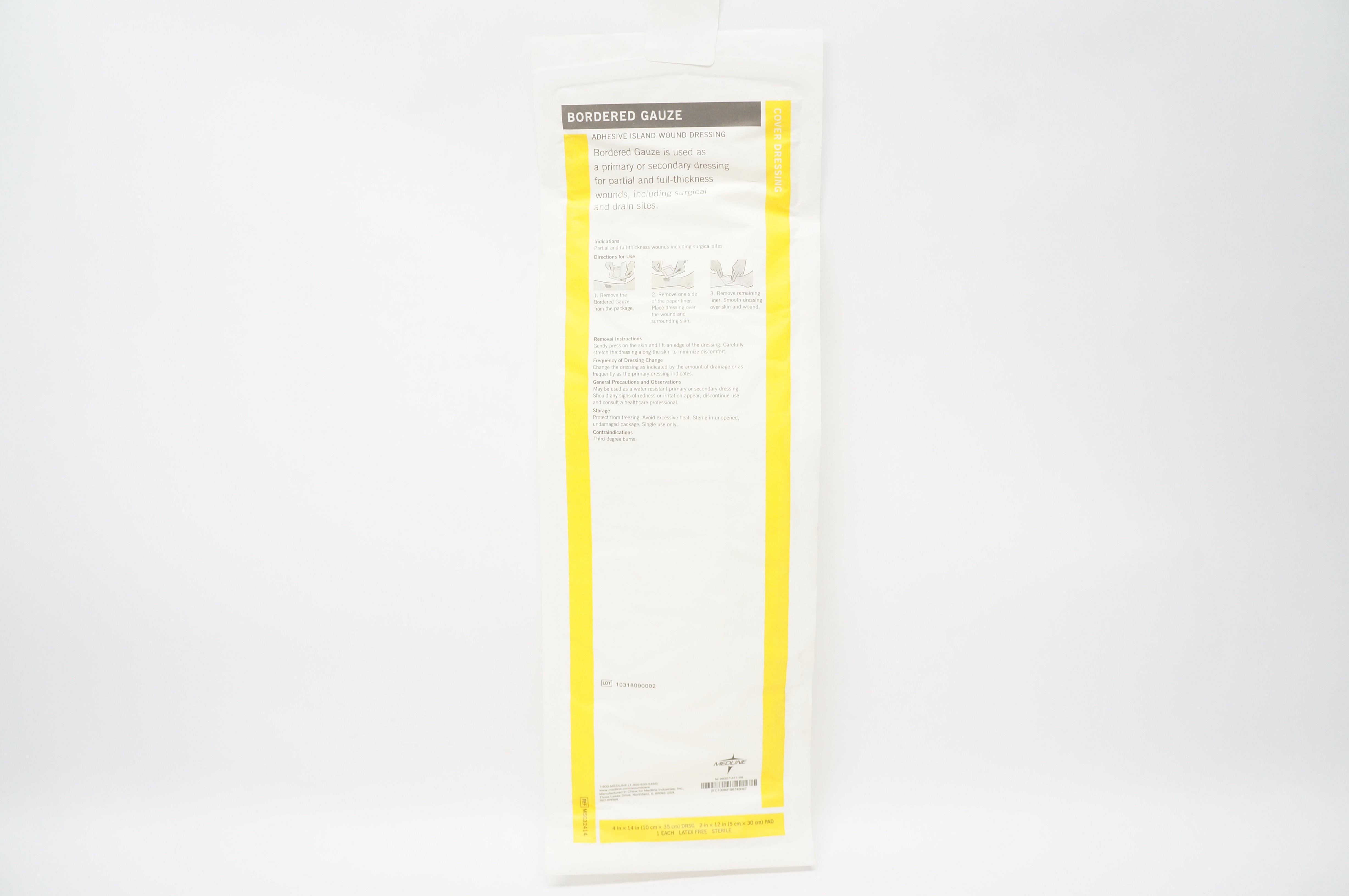 Medline MSC32414 Bordered Gauze Adhesive Wound Dressing 4x14inch 2x12inch Pad