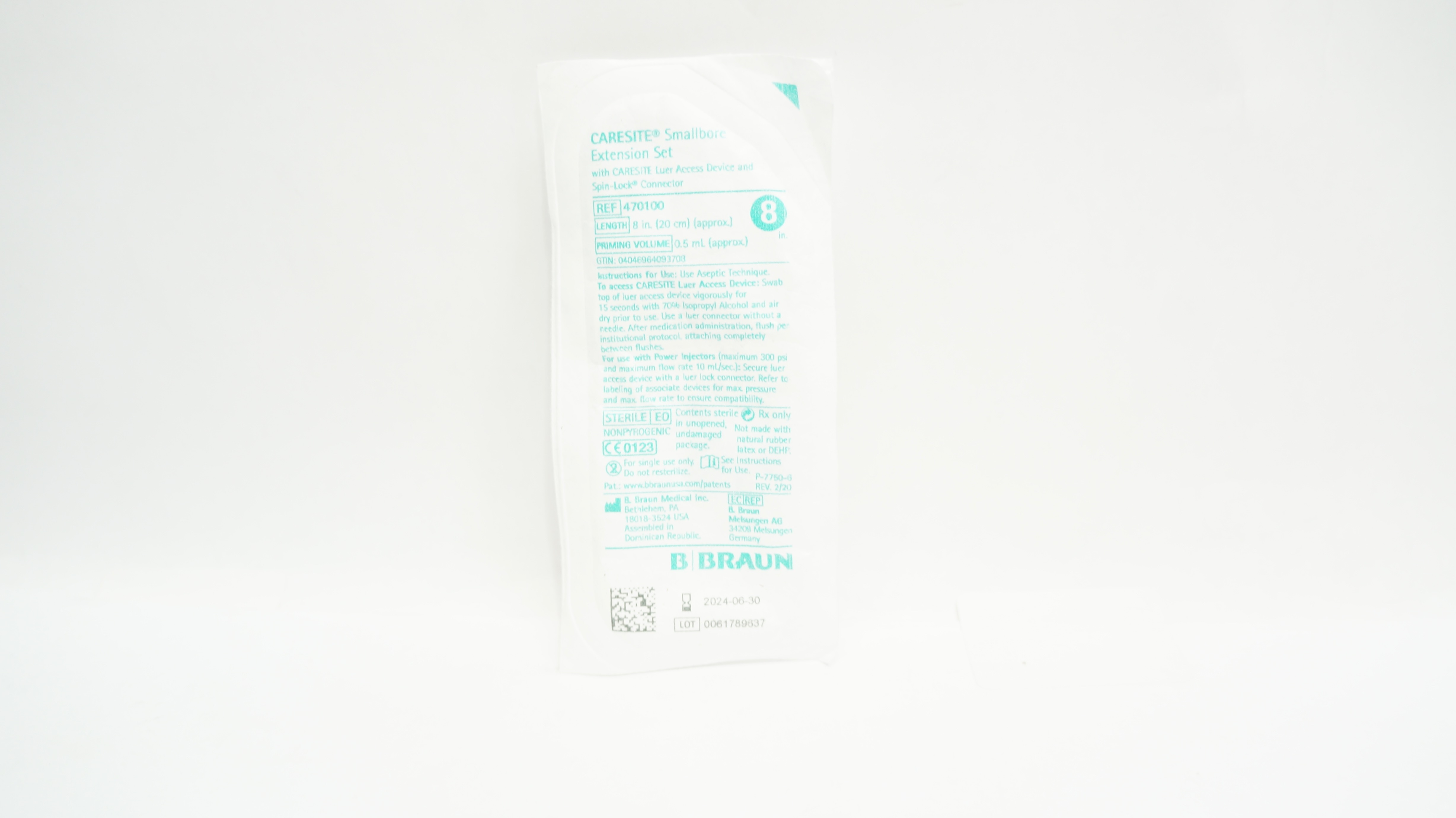 Braun 470100 Caresite Smallbore Extension Set 8inch x 0.5ml