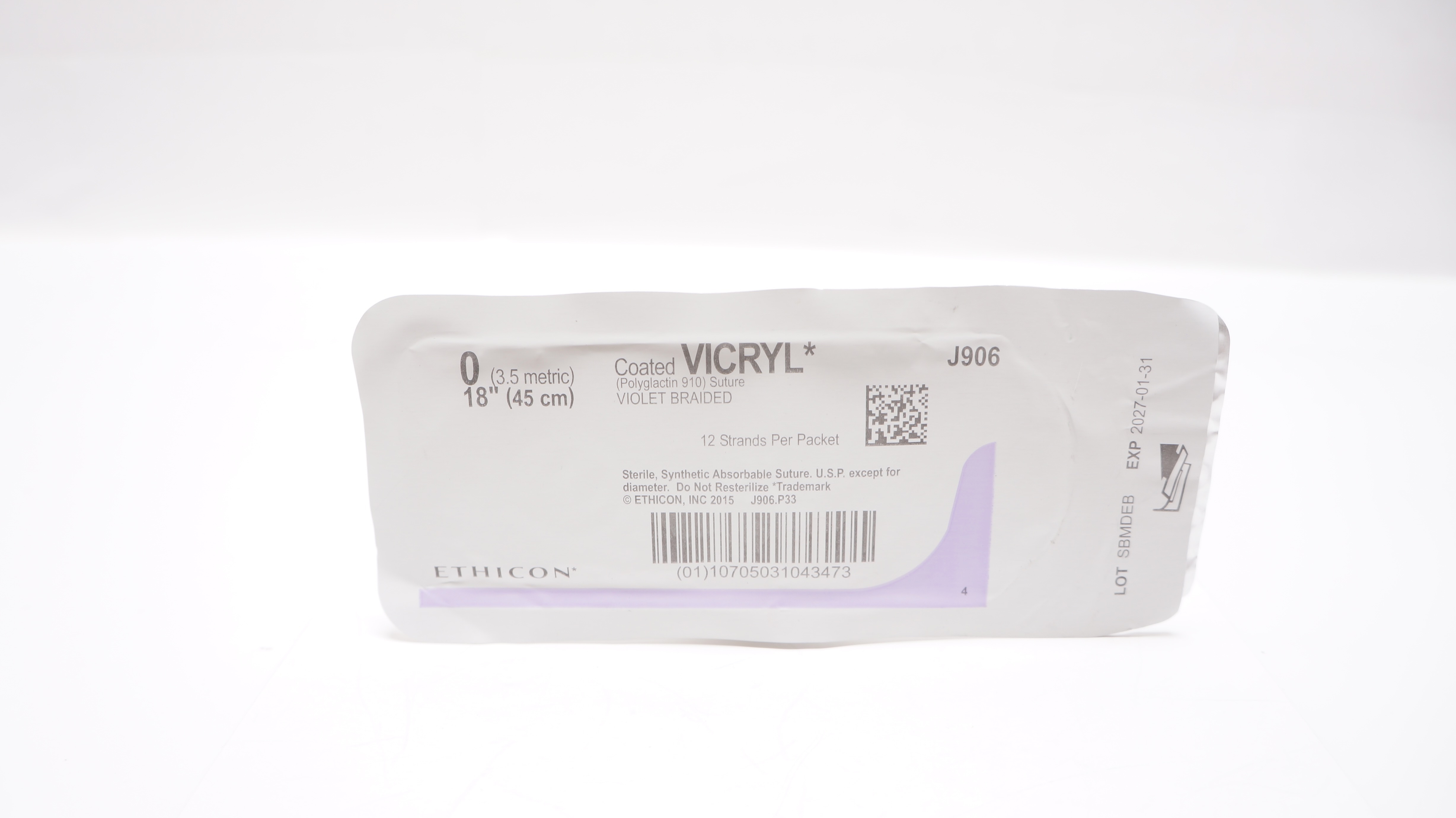 Ethicon J906 0 VICRYL, Violet Braided, 18inch