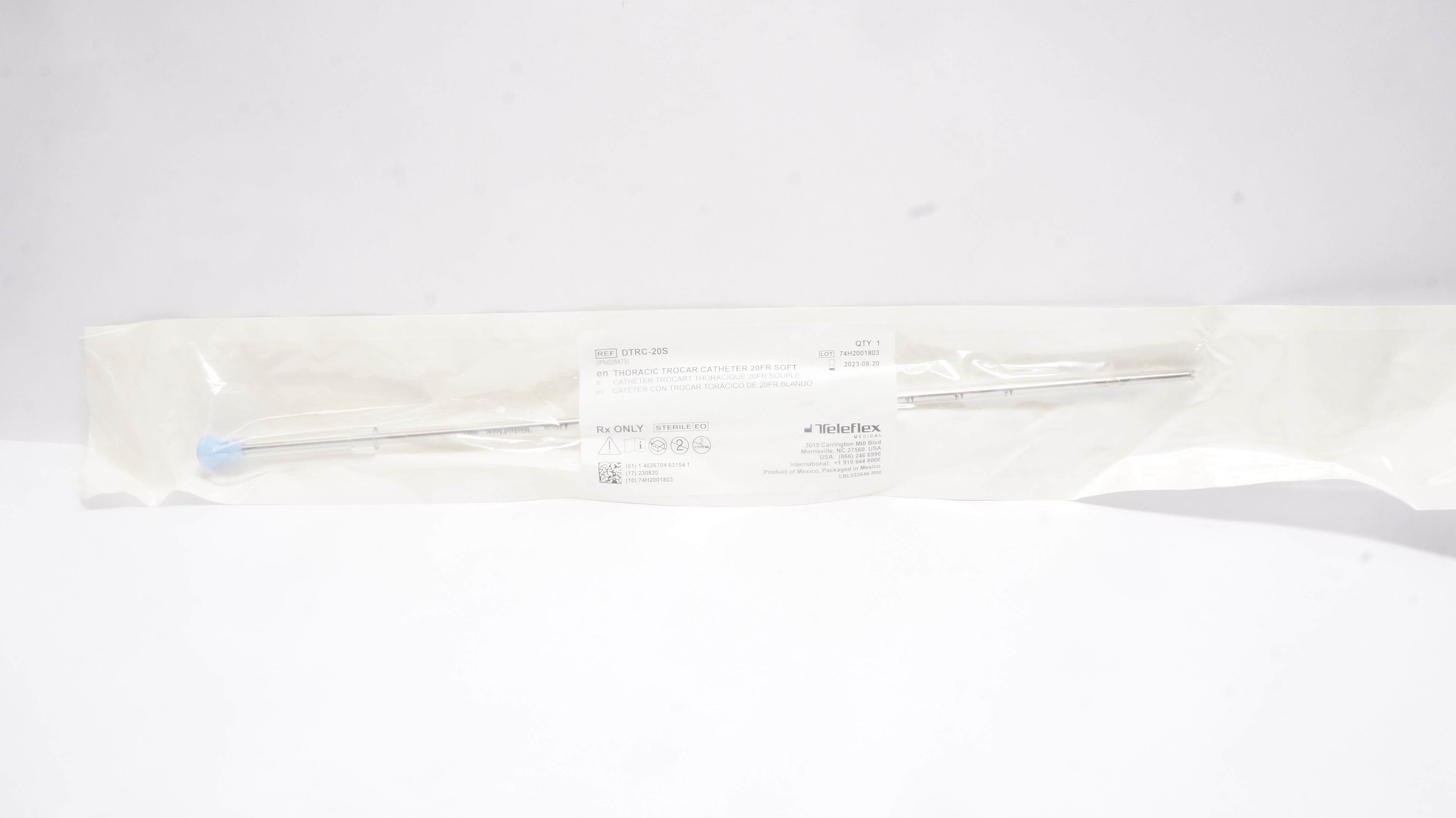 Teleflex DTRC-20S Thoracic Trocar Cath. Soft 20Fr (x)