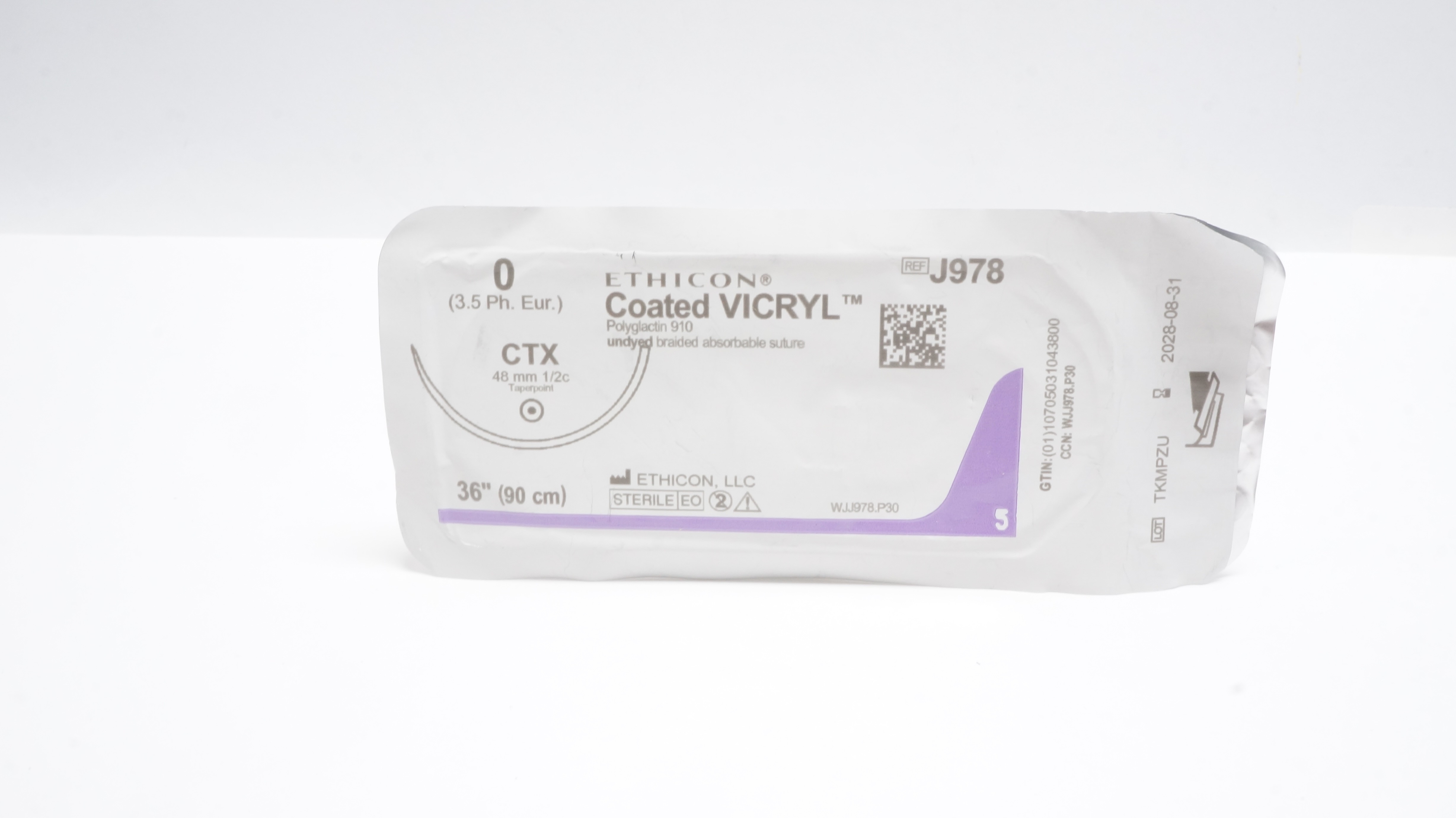 Ethicon J978 0 Coated VICRYL Polyglactin Stre CTX 48mm 1/2c Taperpoint 36inch