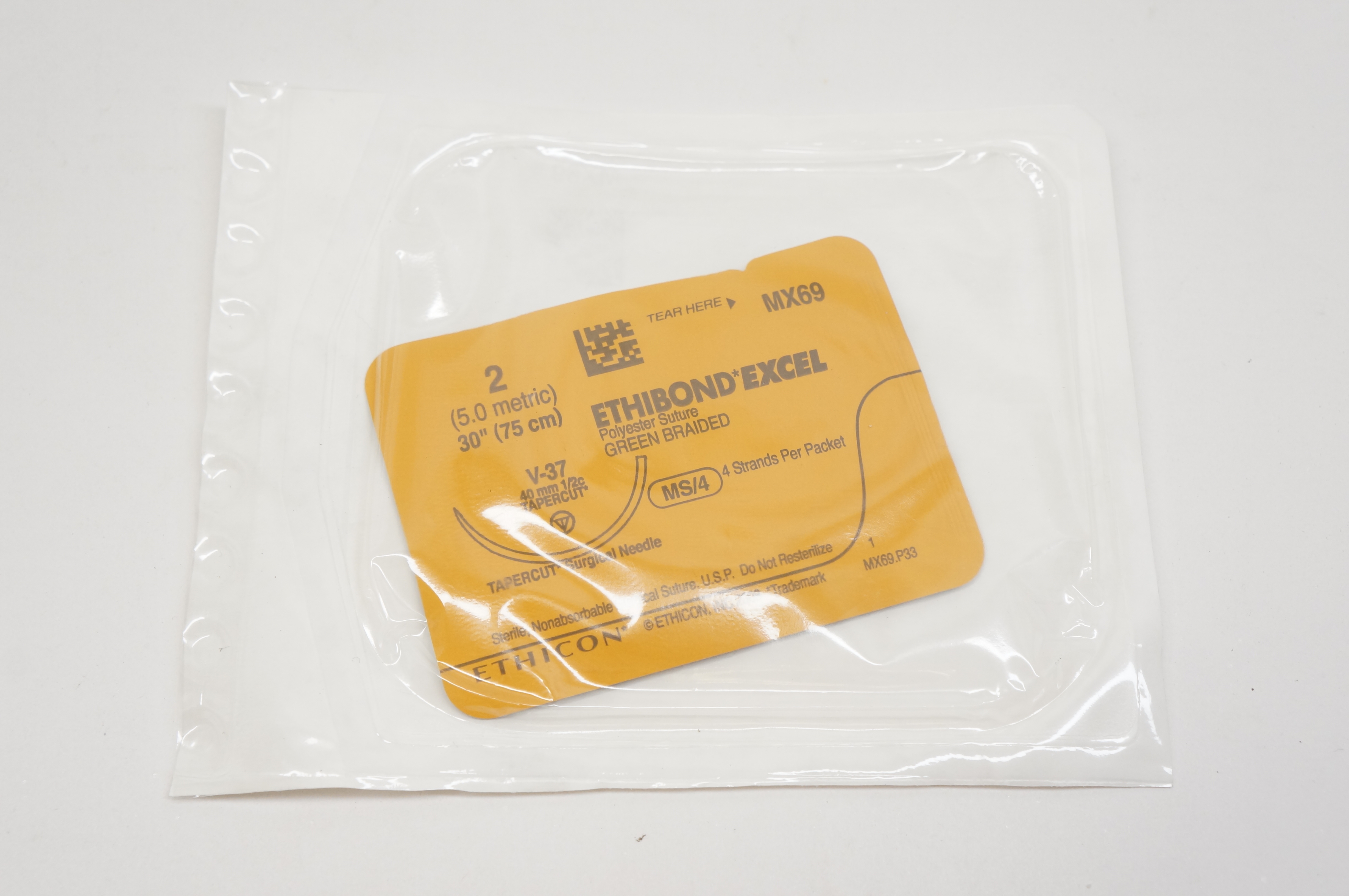 Ethicon MX69 2 ETHIBOND EXCEL, V-37, 40mm 1/2c TAPERCUT, 30inch