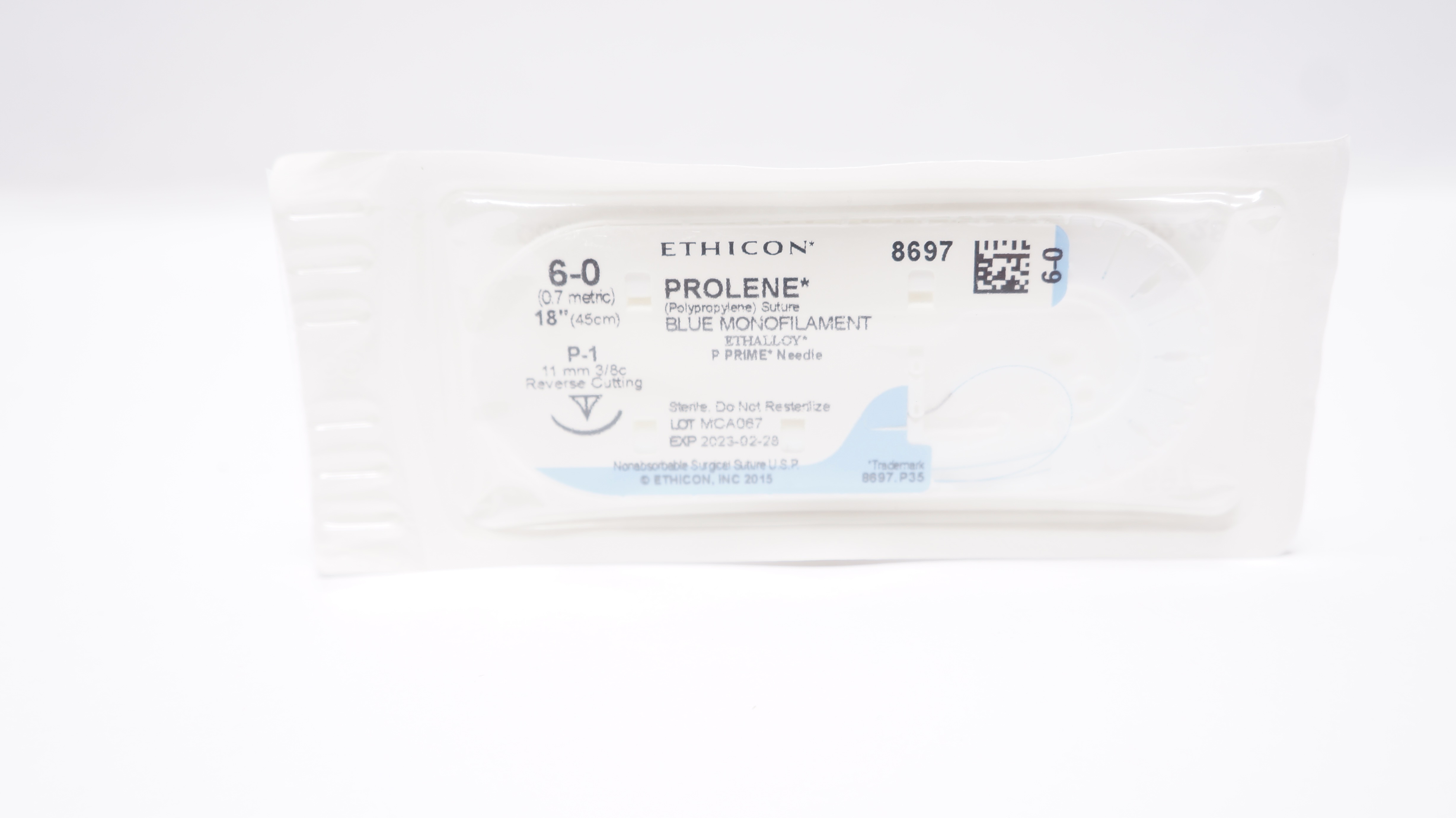 Ethicon 8697 6-0 PROLENE Stre P-1 11mm 3/8c Reverse Cutting, 18inch (x)