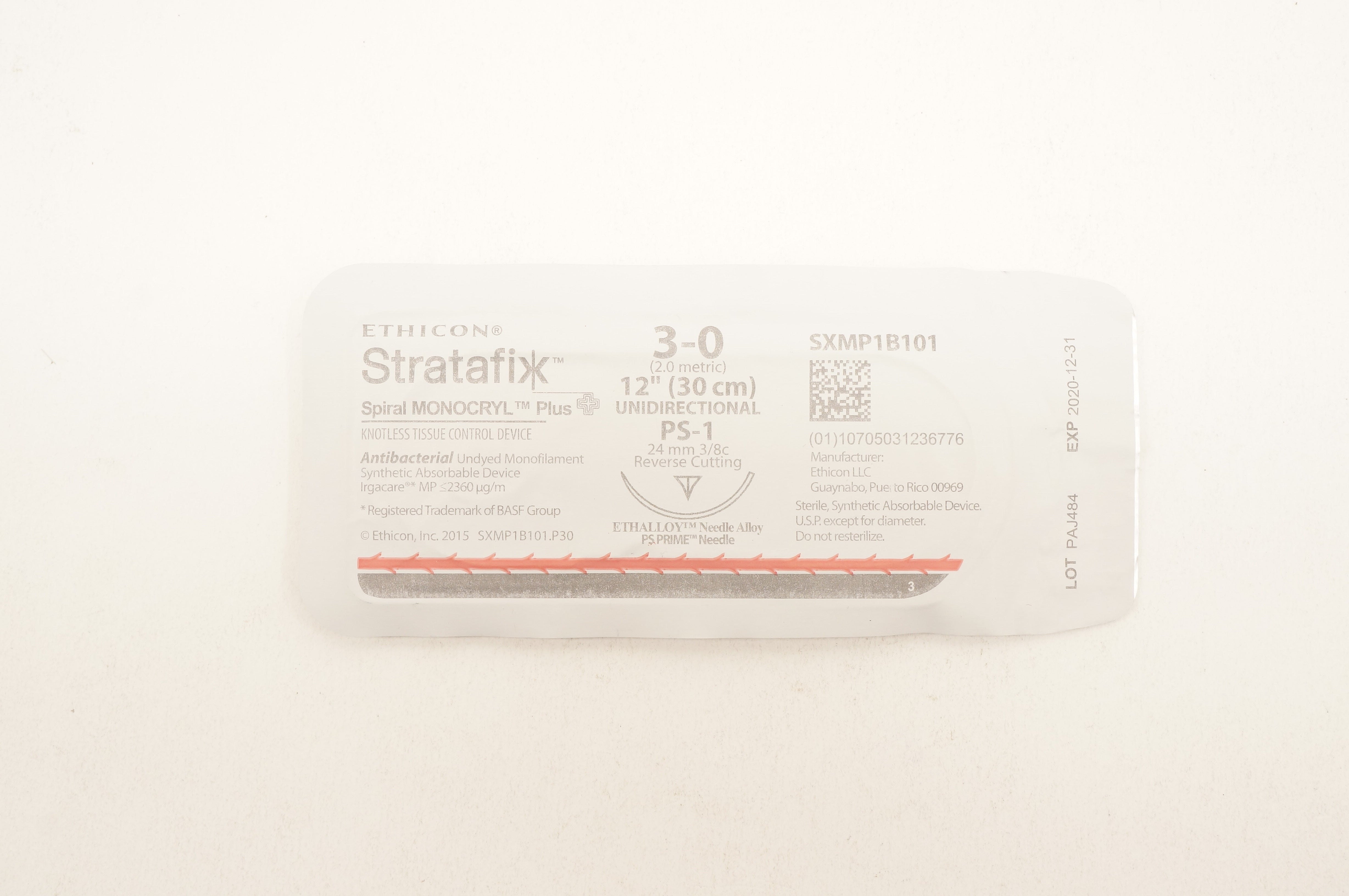Ethicon SXMP1B101 3-0 Stratafix Spiral MONOCRYL Plus PS-1 24mm 3/8c 12inch (x)