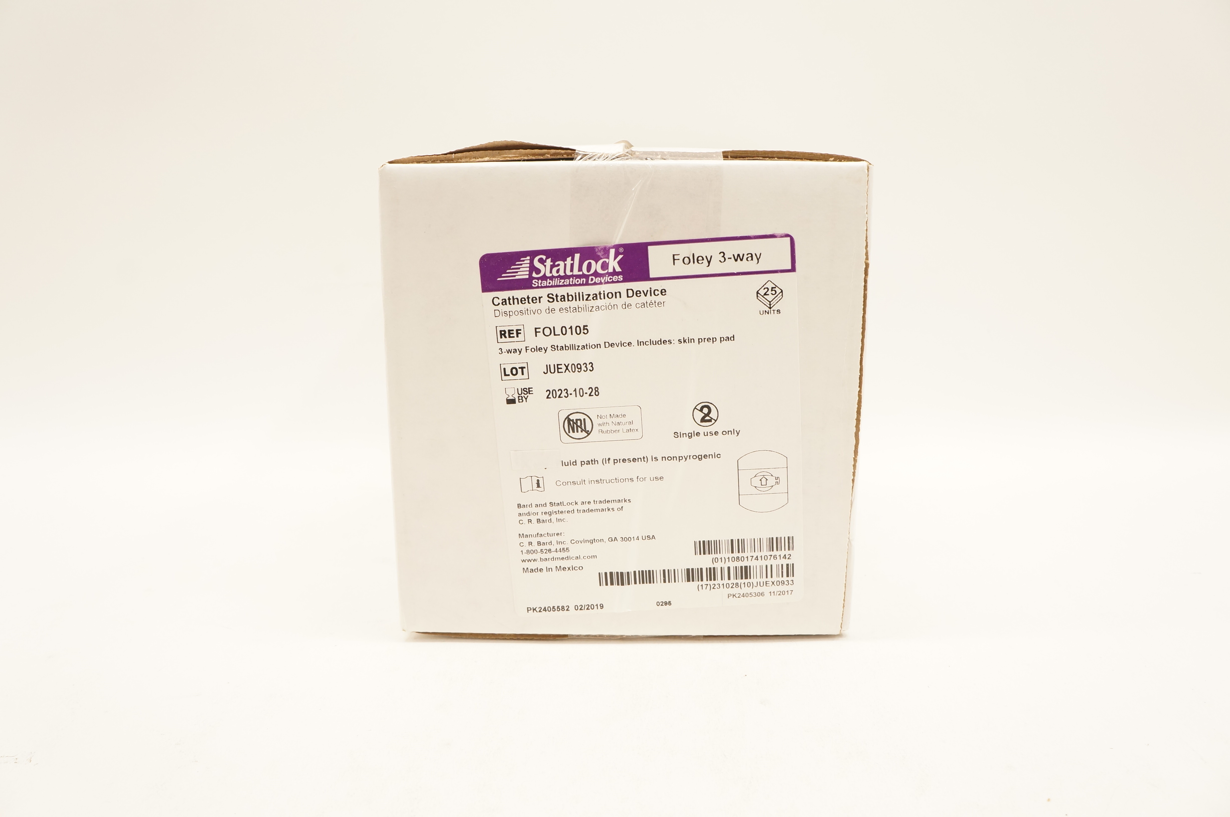 Bard FOL0105 StatLock Foley 3-way Cath. Stabilization Device - Box of 25