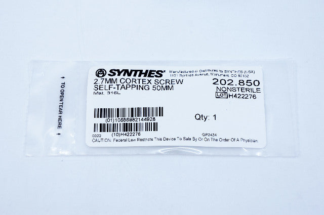 Synthes 202.850 2.7mm Cortex Screw Self-Tapping 50mm