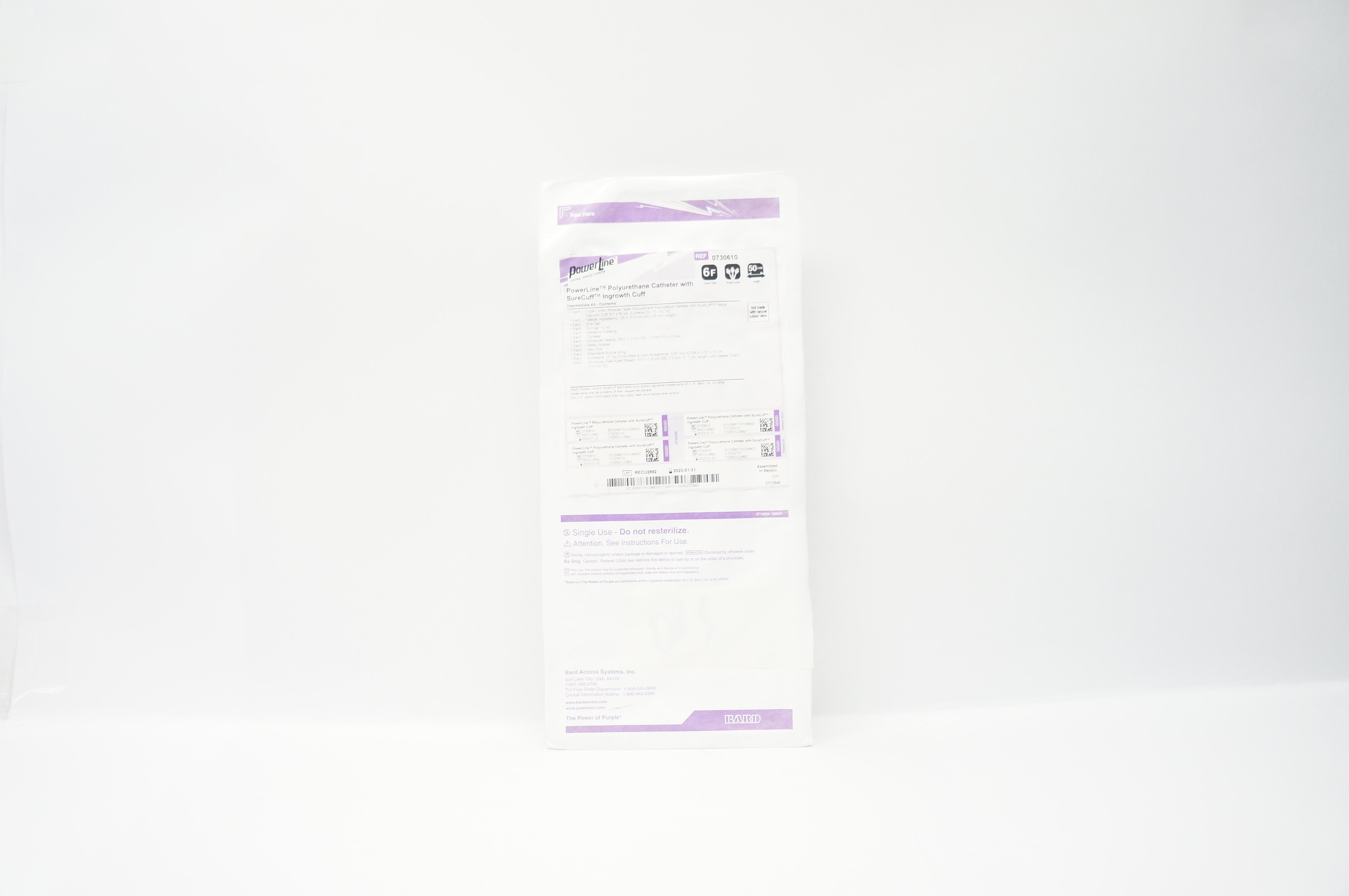 Bard 0730610 PowerLine Polyurethane Cath. w/ SureCuff Ingrowth Cuff 6F x 50cm