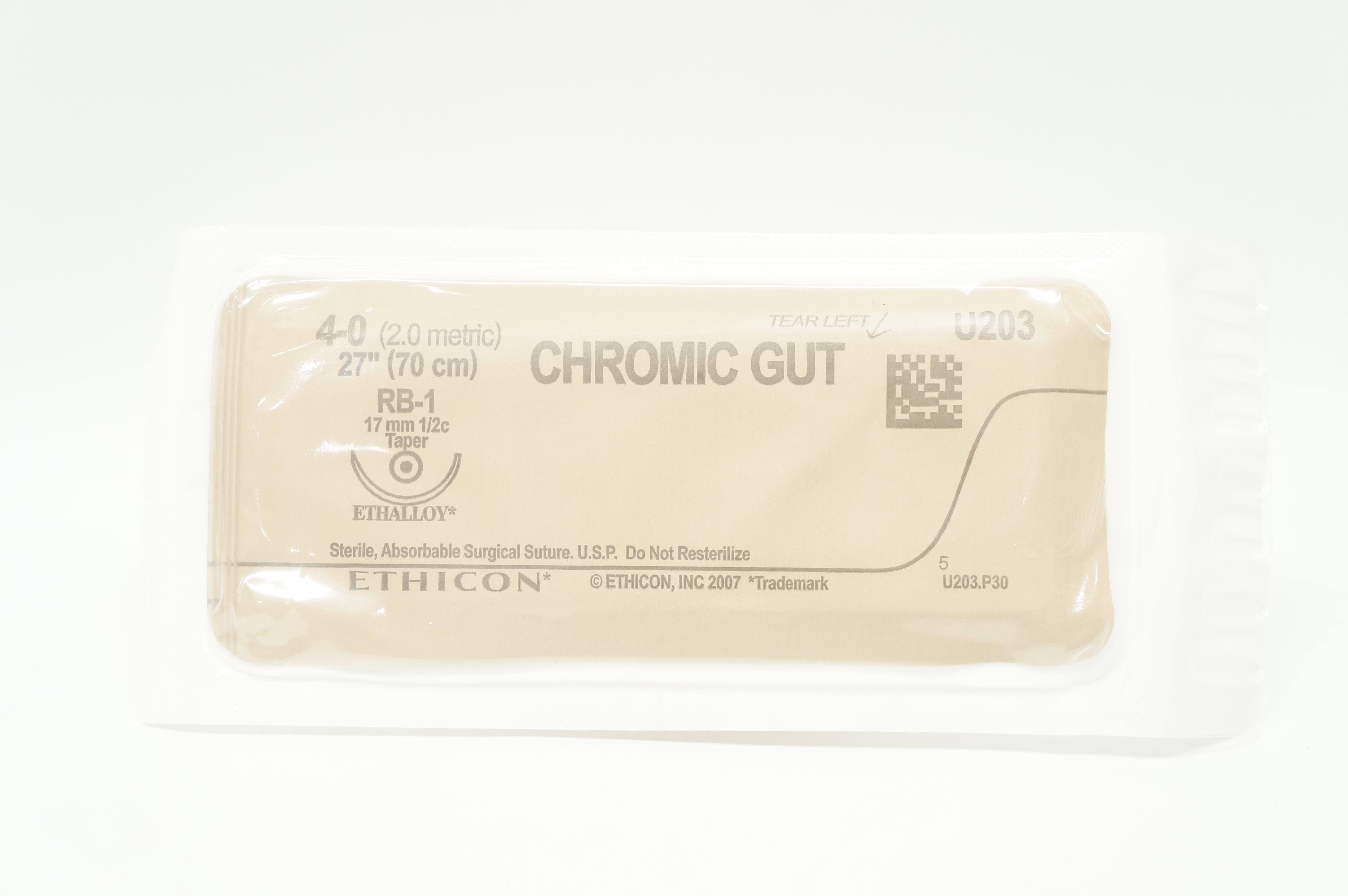 Ethicon U203 4-0 CHROMIC GUT RB-1 17mm 1/2c Taper, 27inch