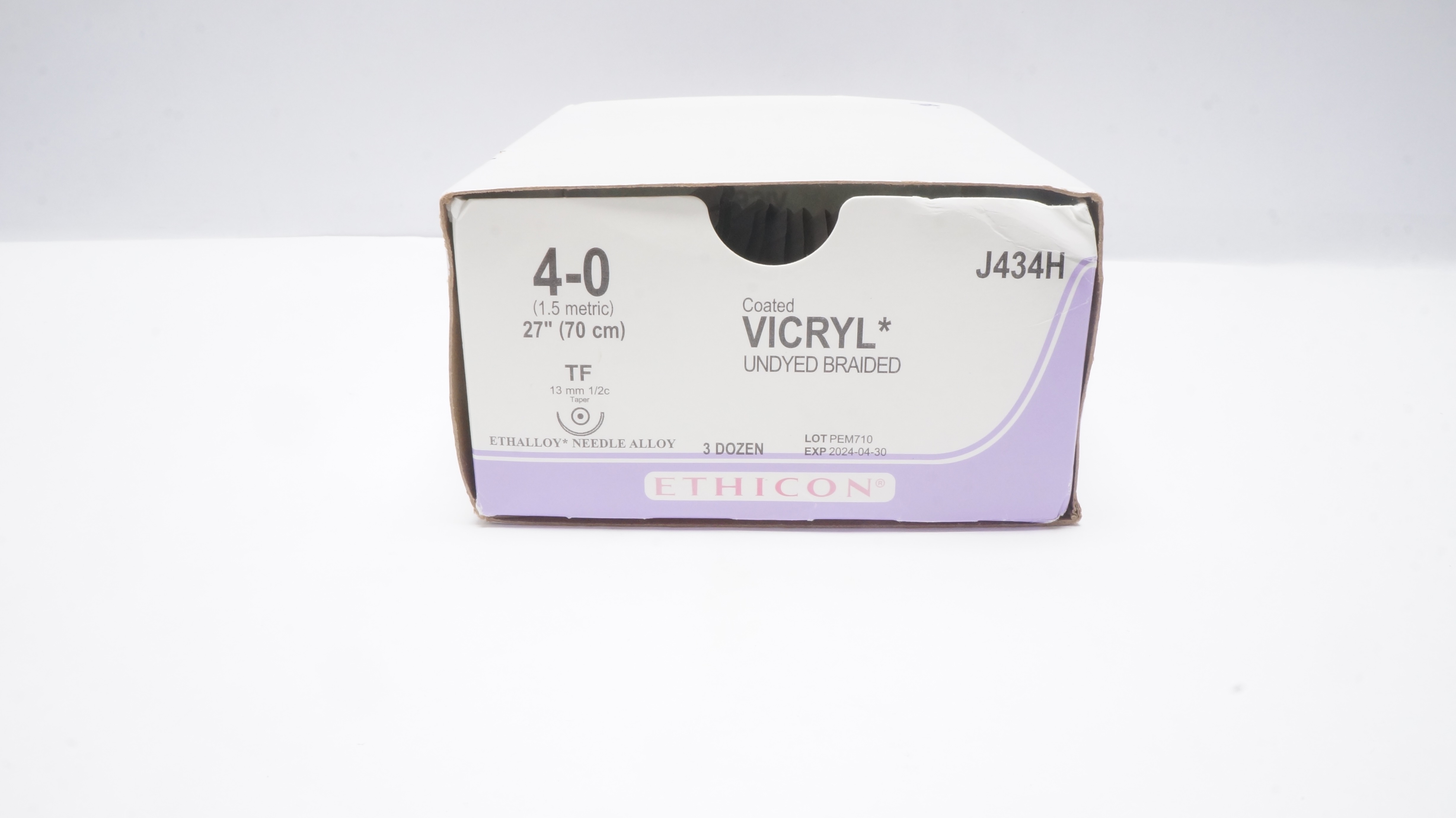 Ethicon J434H 4-0 Coated Vicryl Polyglactin Stre TF 13mm 1/2c 27In (x)-Box of 36