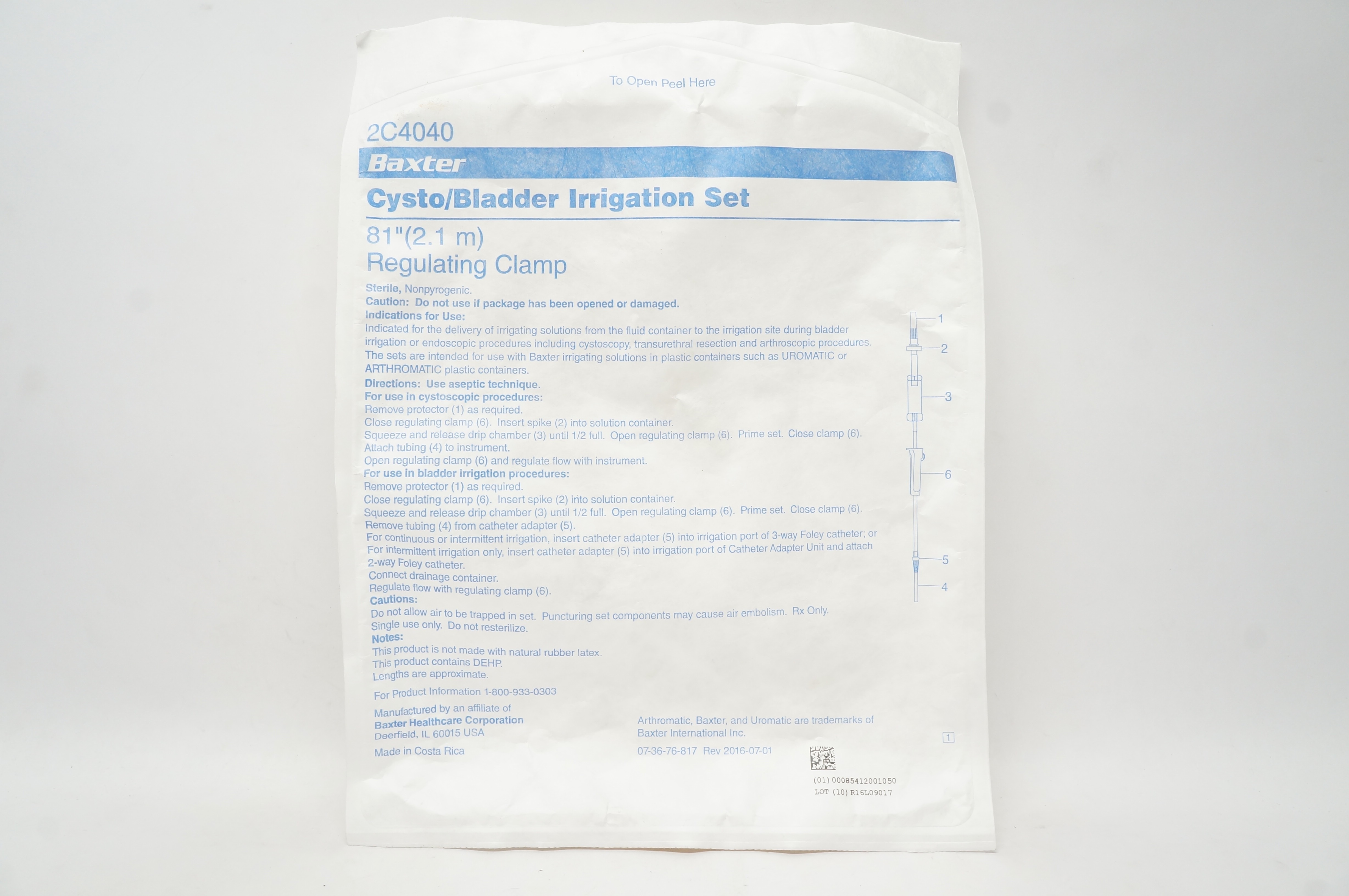Baxter 2C4040 Cysto/Bladder Irrigation Set, Regulating Clamp, 81 inch