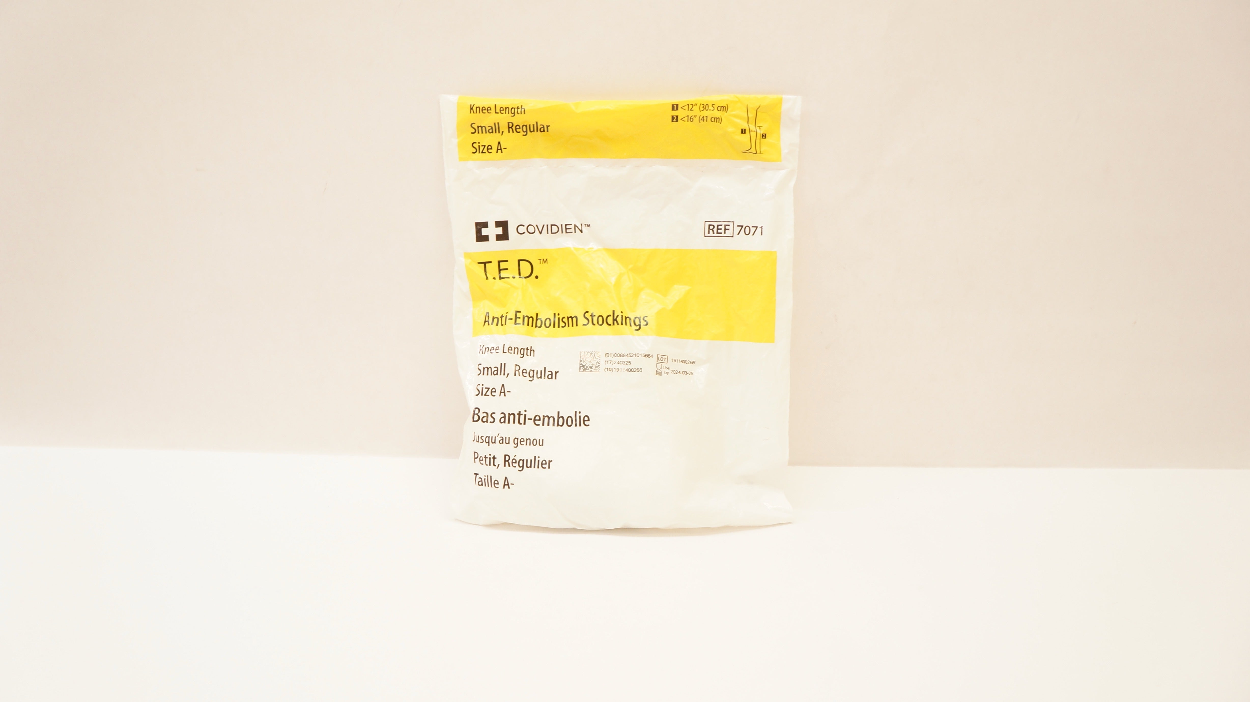 Covidien 7071 T.E.D. Anti-Embolism Stockings Knee Length Regular, Small Size A