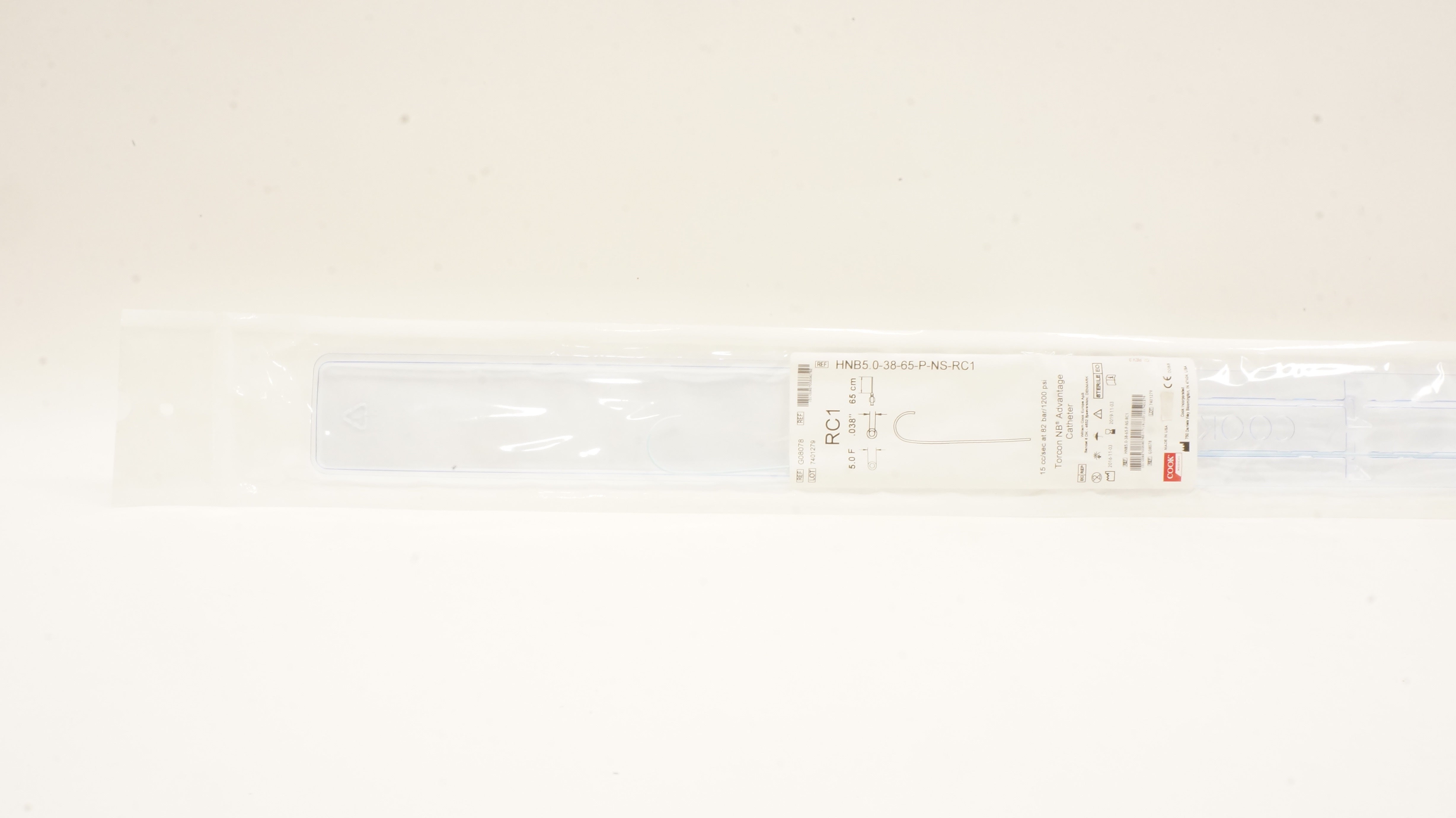 Cook Medical G08078 RC1 Torcon NB Advantage Cath. 5F x 0.038inch x 65cm (x)