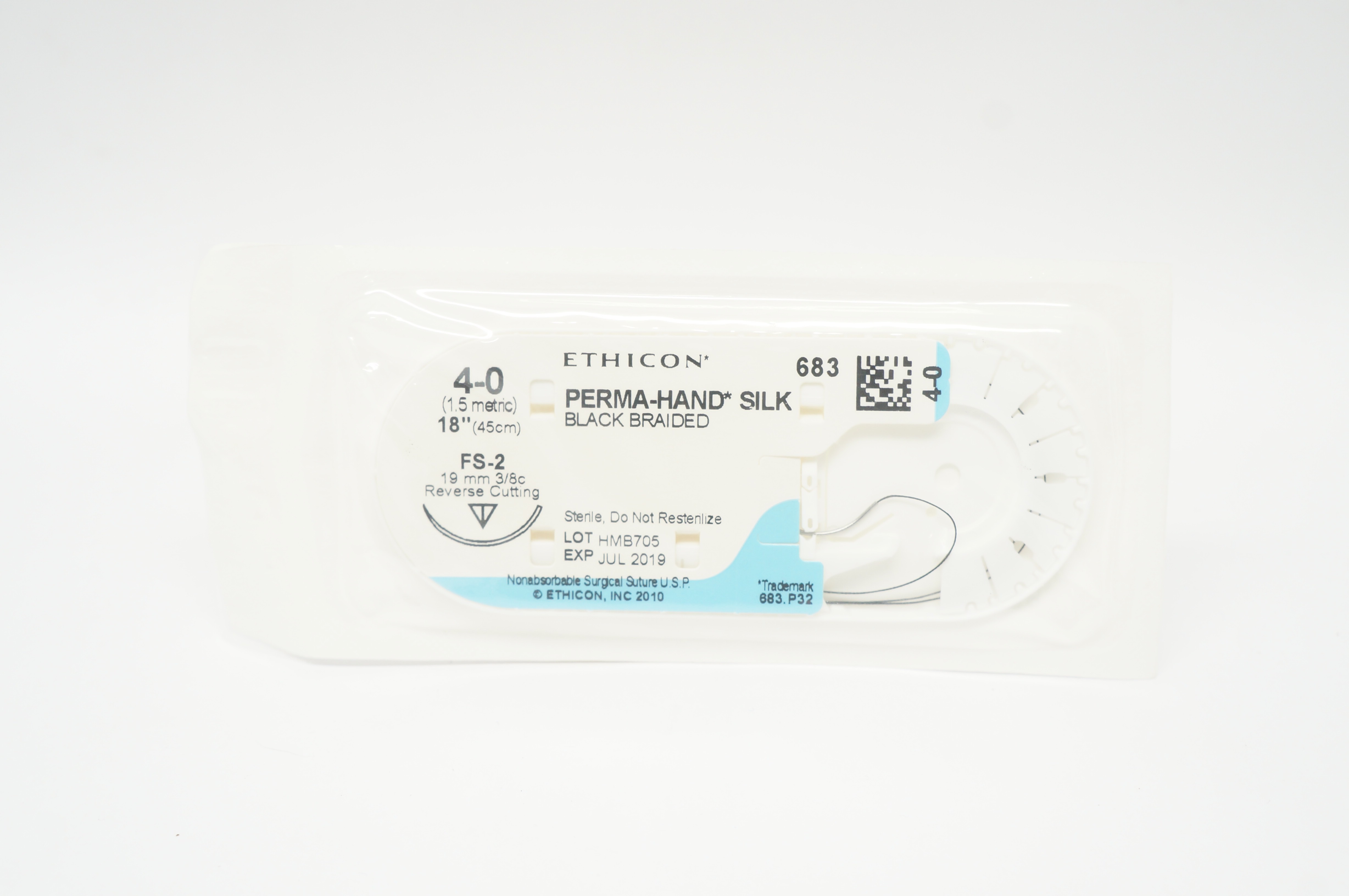 Ethicon 683 4-0 Perma-Hand Silk Stre FS-2 19mm 3/8c Reverse Cutting, 18inch (x)