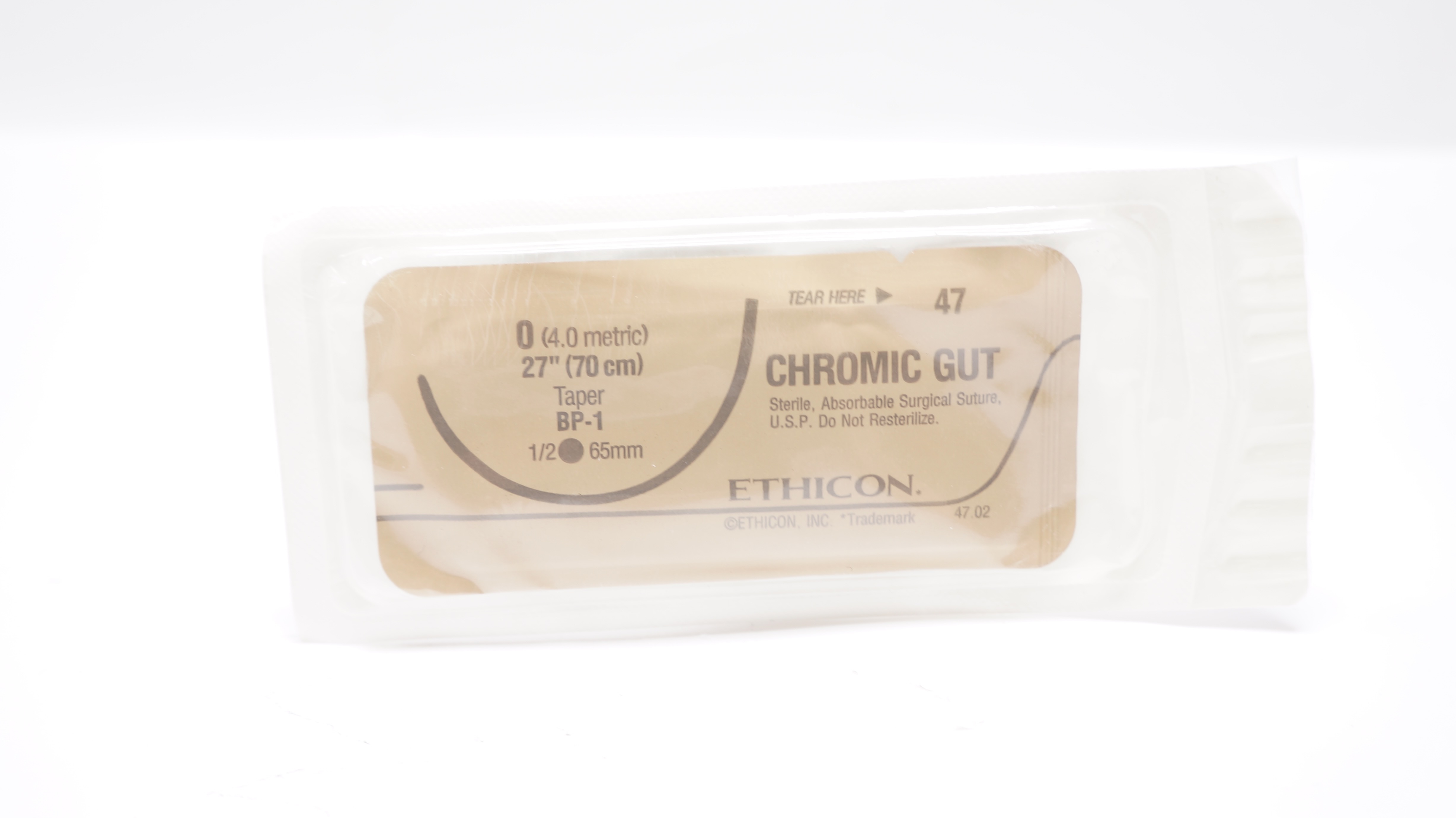 Ethicon 47 0 CHROMIC GUT, BP-1, 65mm 1/2c Taper, 27inch