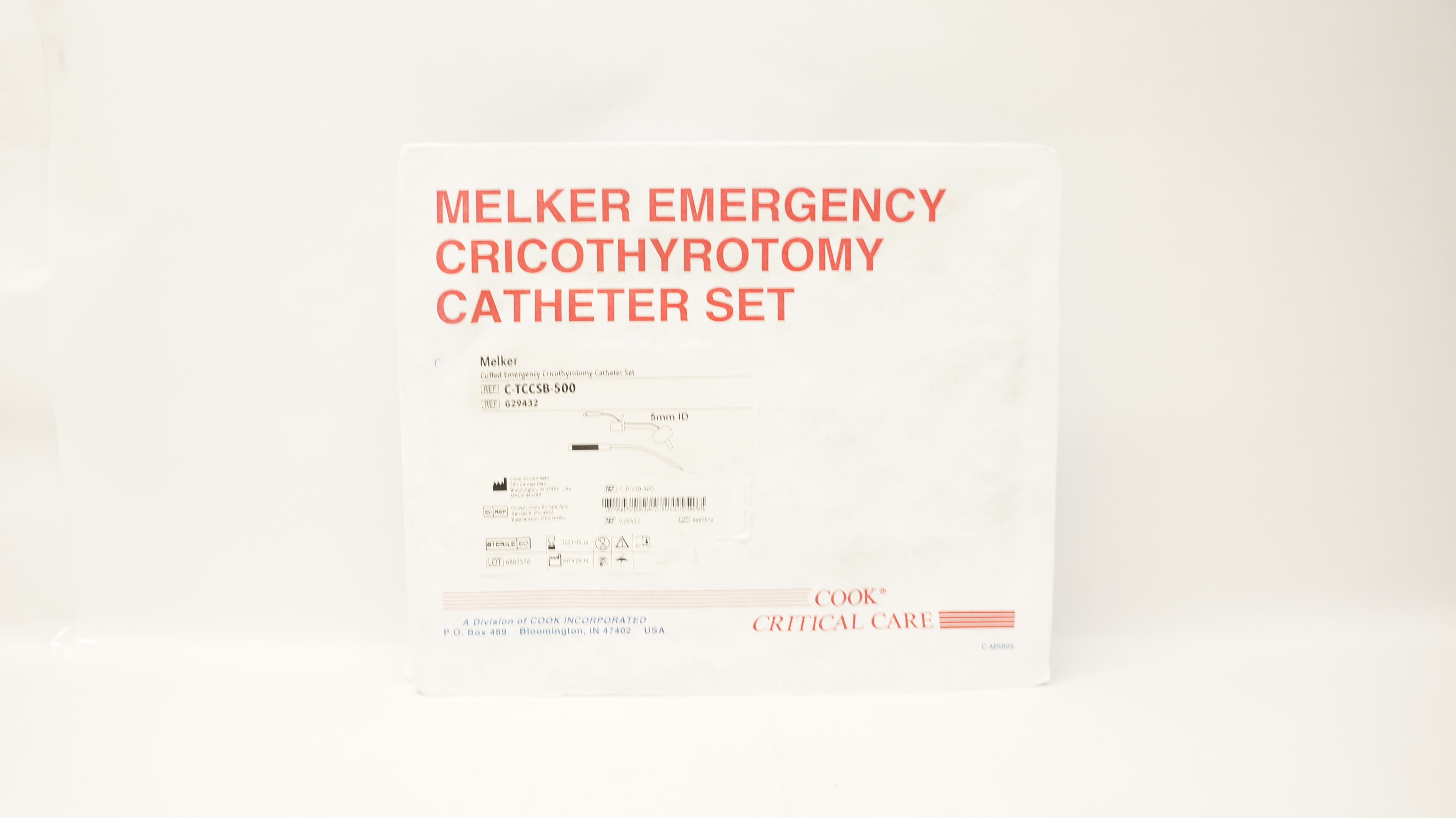 Cook Medical G29432 Melker Cuffed Emergency Cricothyrotomy Cath.Set 5mm ID (x)