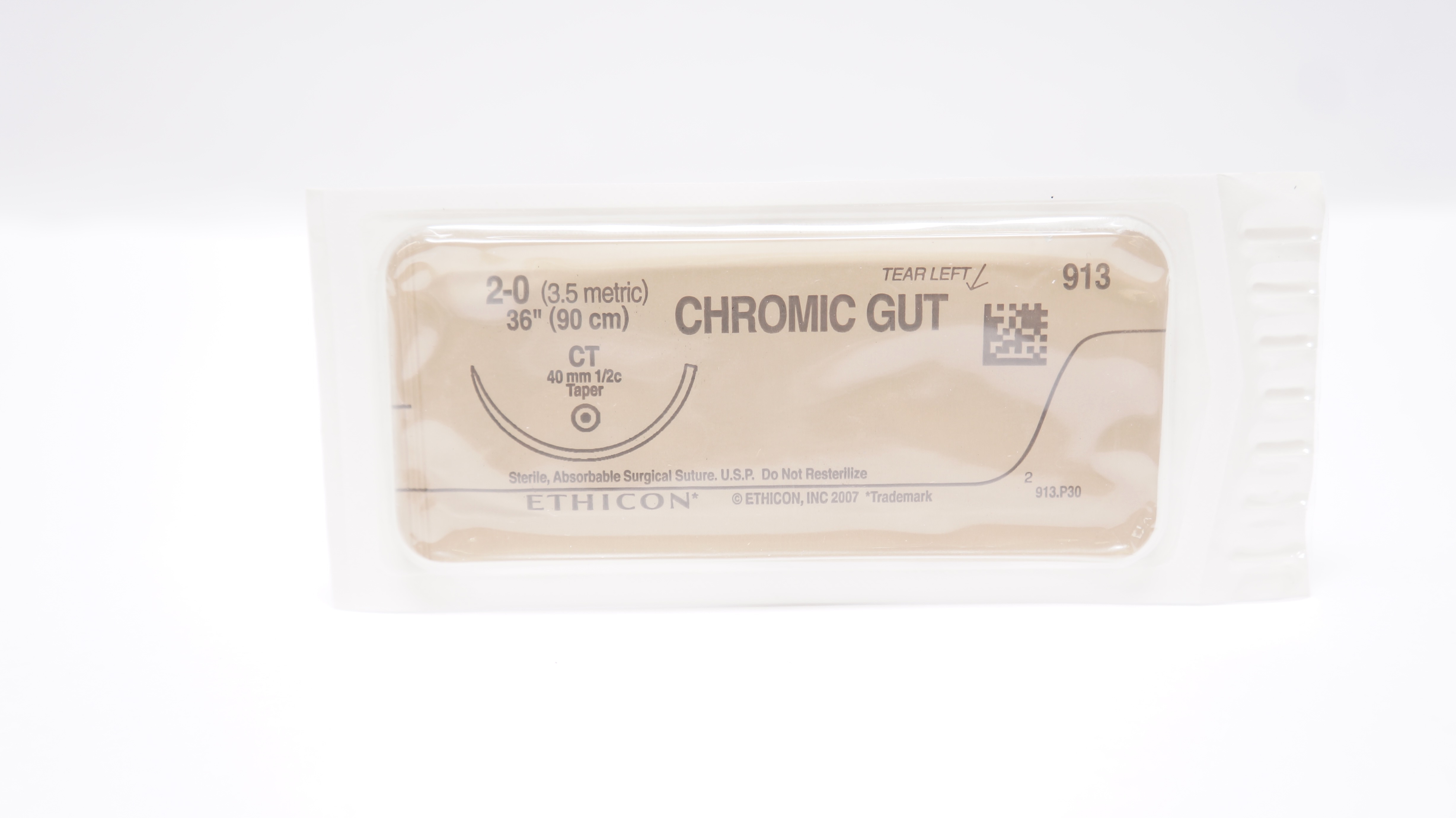 Ethicon 913 2-0 CHROMIC GUT, CT, 40mm 1/2c Taper, 36inch