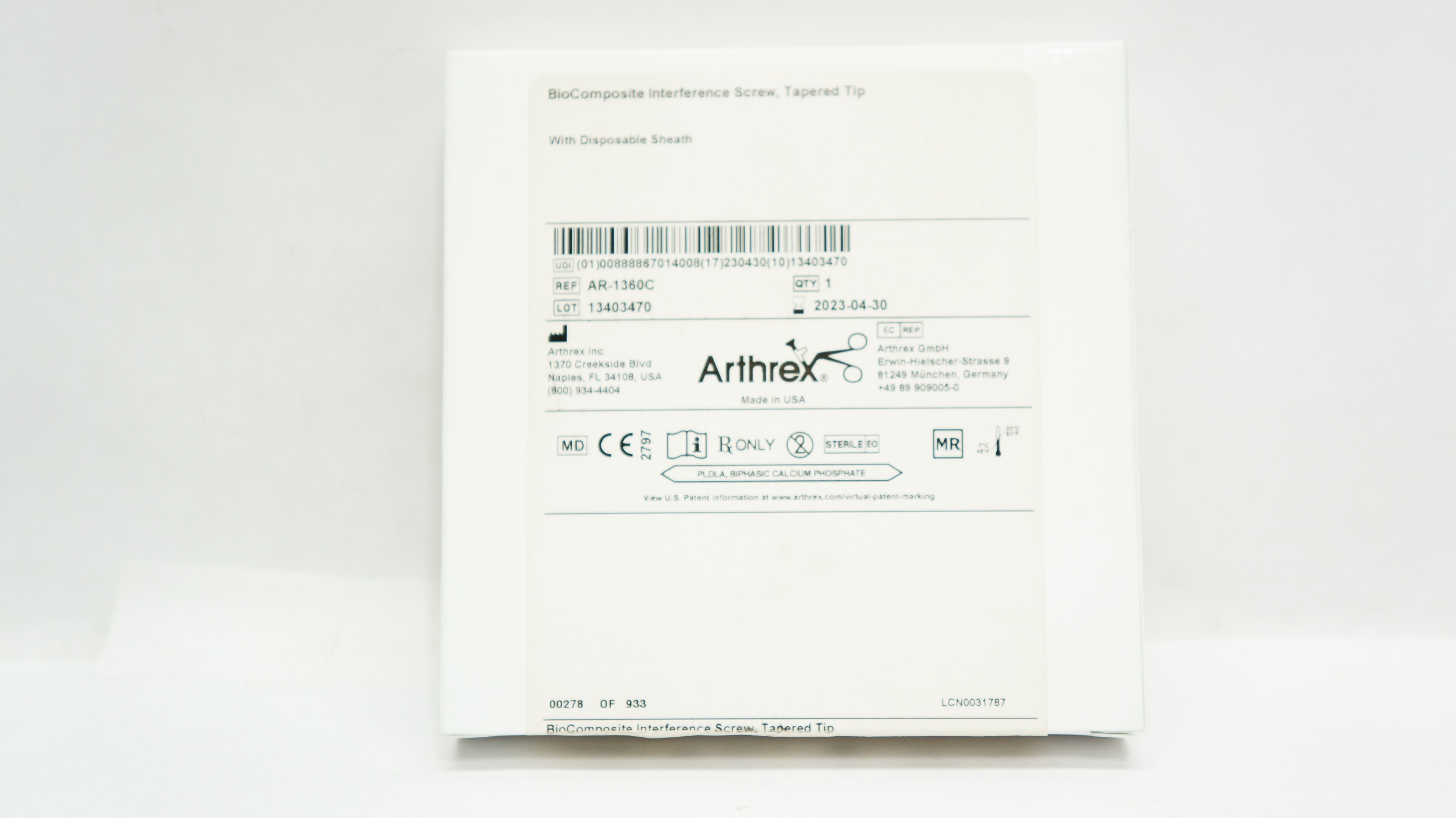 Arthrex AR-1360C BioComposite Interference Screw, Tapered Tip, 6 x 23mm (x)