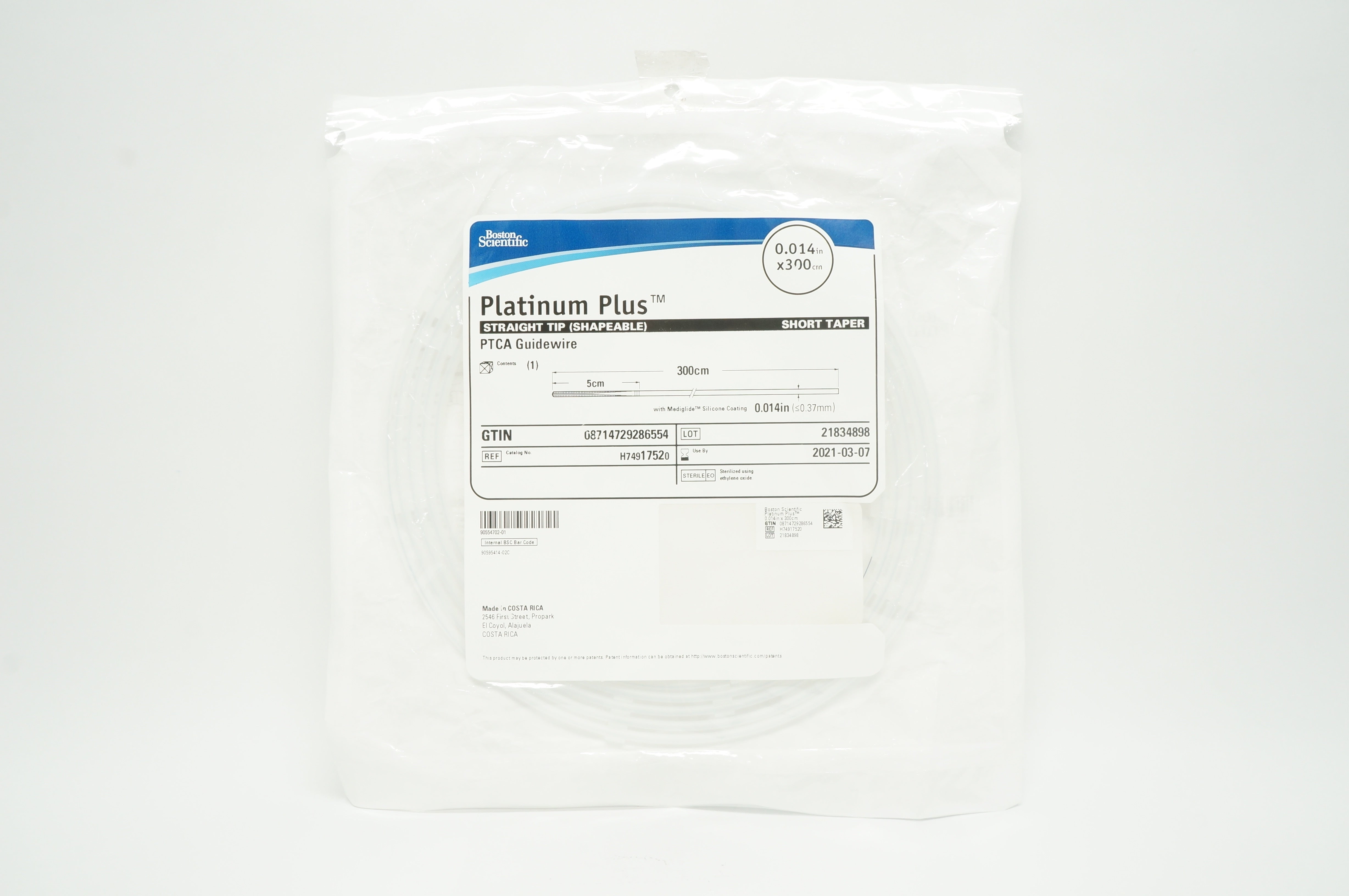 Boston Scientific 1752 PTCA Guidewire Straight Tip Shapeable 0.014inch  x 300 cm
