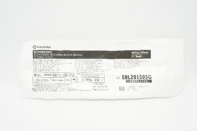 Halyard EBL20150SG Echobright Echogenic Regional Block Ndle 20GA  x 150mm