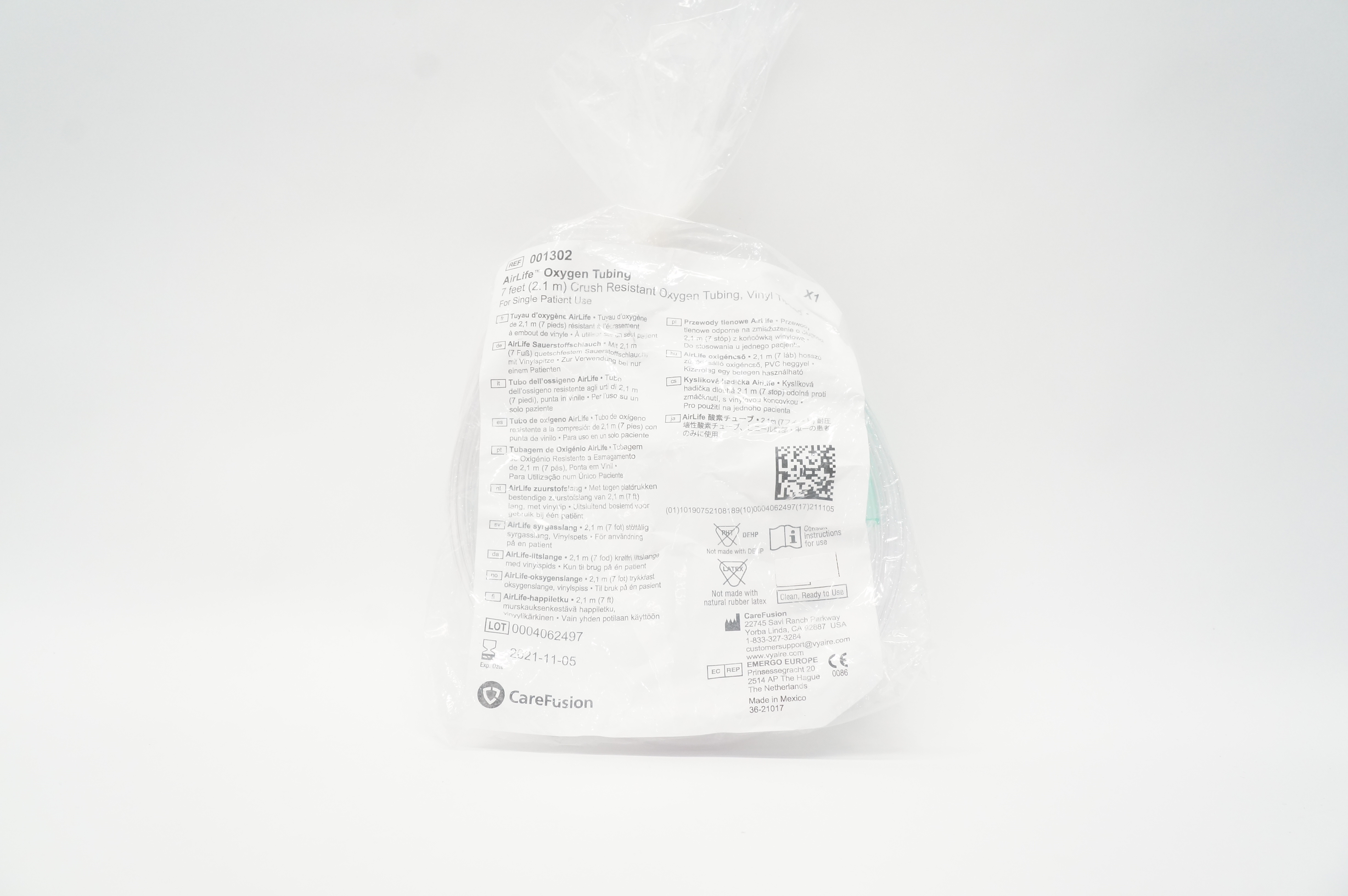 CareFusion 001302 AirLife Crush Resistant Oxygen Tubing 7ft. (x)