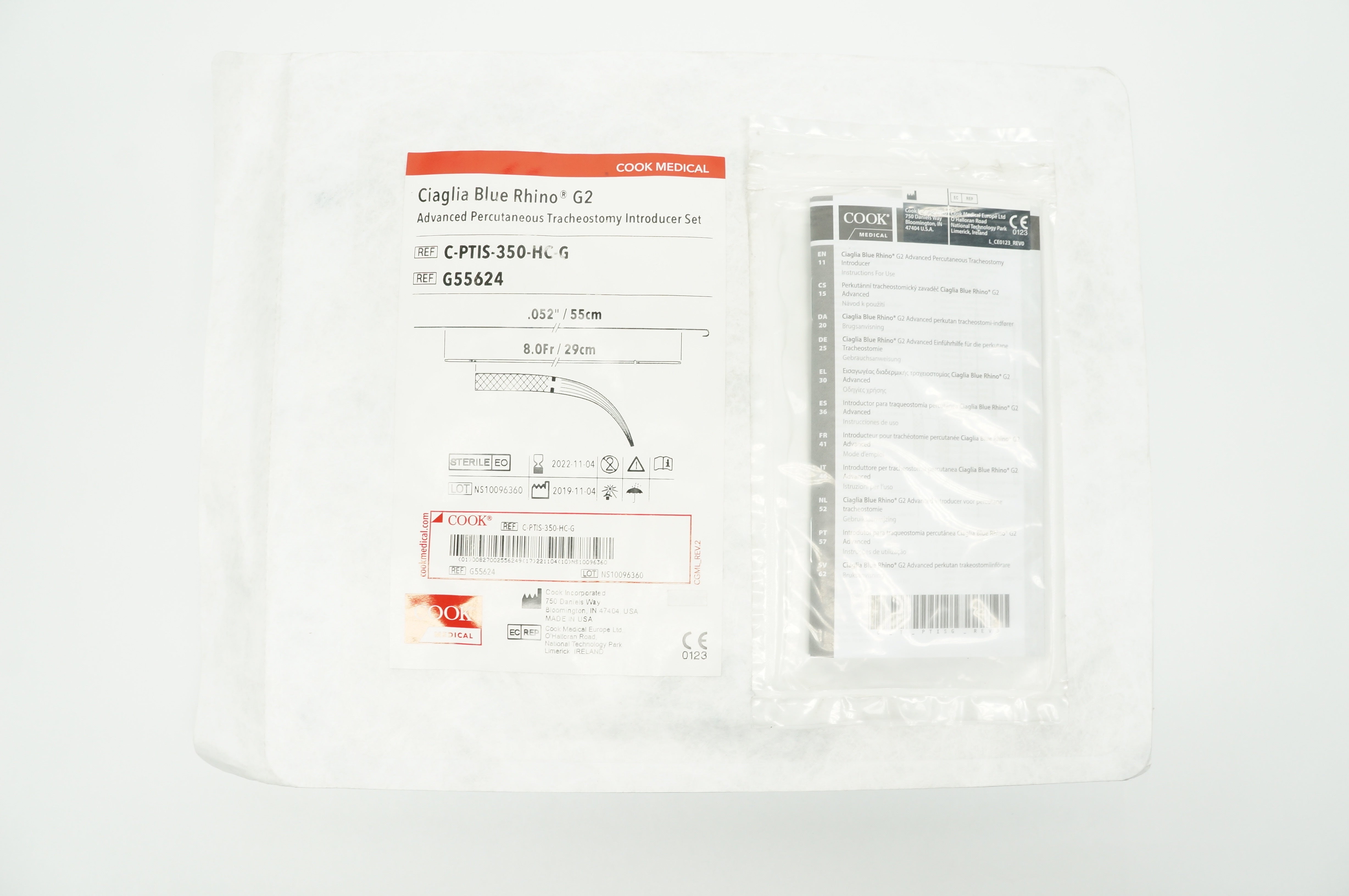 Cook Medical G55624 Ciaglia Blue Rhino G2 Tracheostomy Set .052inch x 8.0Fr