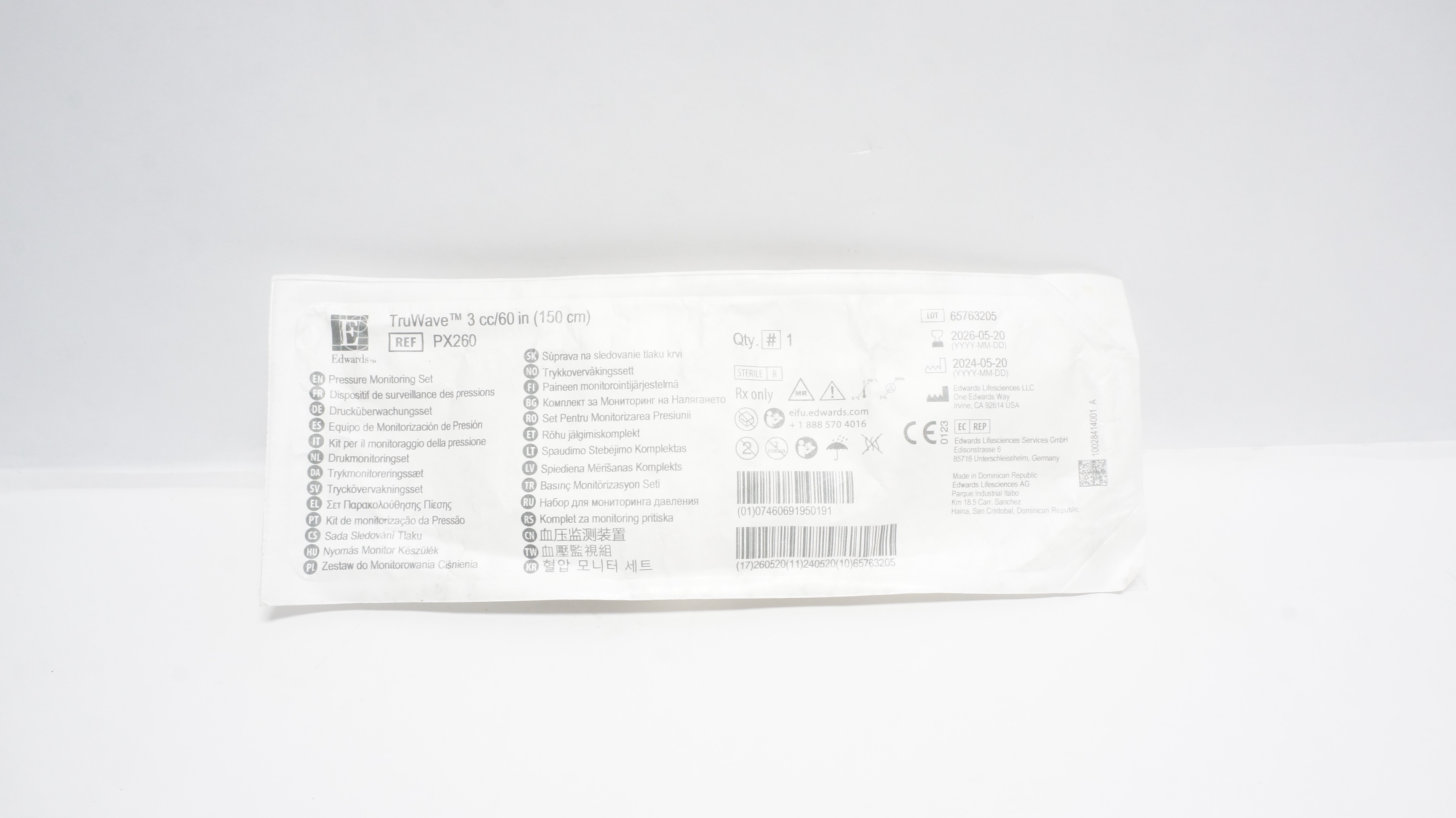Edwards Lifesciences PX260 TruWave Pressure Monitoring Set 3cc/60inch
