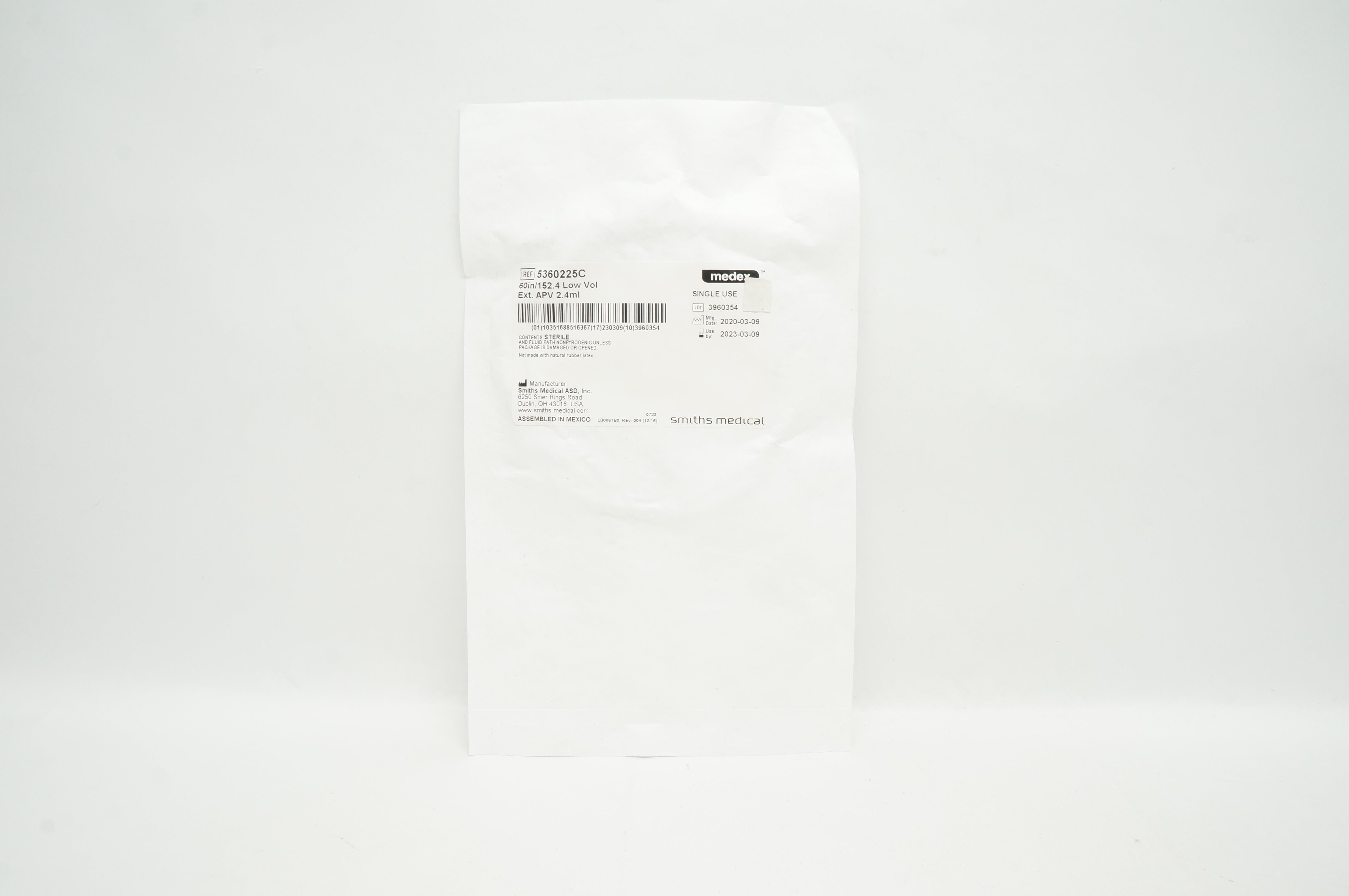 Smiths Medical 5360225C Extension Set Low-Vol 60 Inch Tubing 2.4 mL